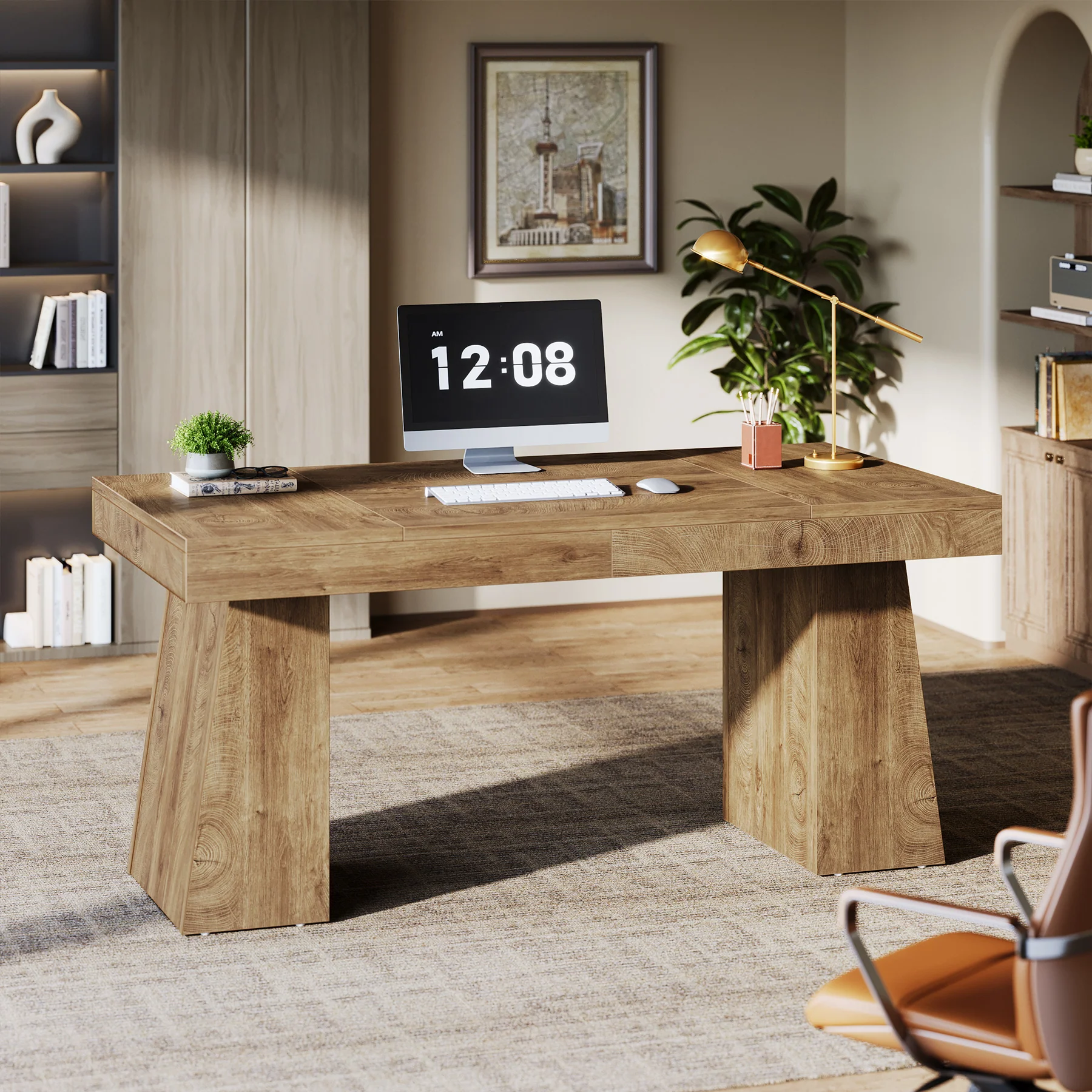 55-Inch Executive Desk, Large Wood Office Computer Desk with Double Pedestal - Image 8