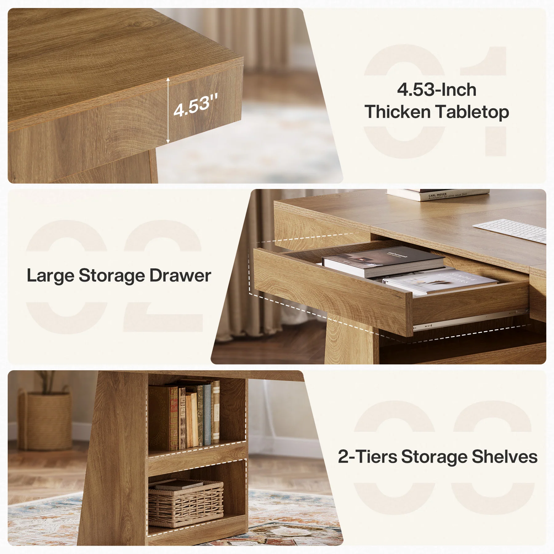 Tribesigns 55 Inch Executive Desk with Drawer, Large Office Computer Desk with Storage Shelves for Home Office - Image 3