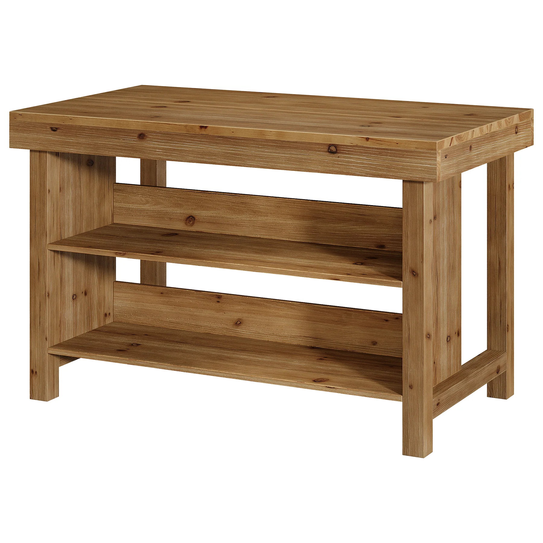 Tribesigns Solid Wood Kitchen Island Table with 2-Tier Open Storage Shelves, Farmhouse Stationary Island Table with Seating for Kitchen and Dining Room - Image 14