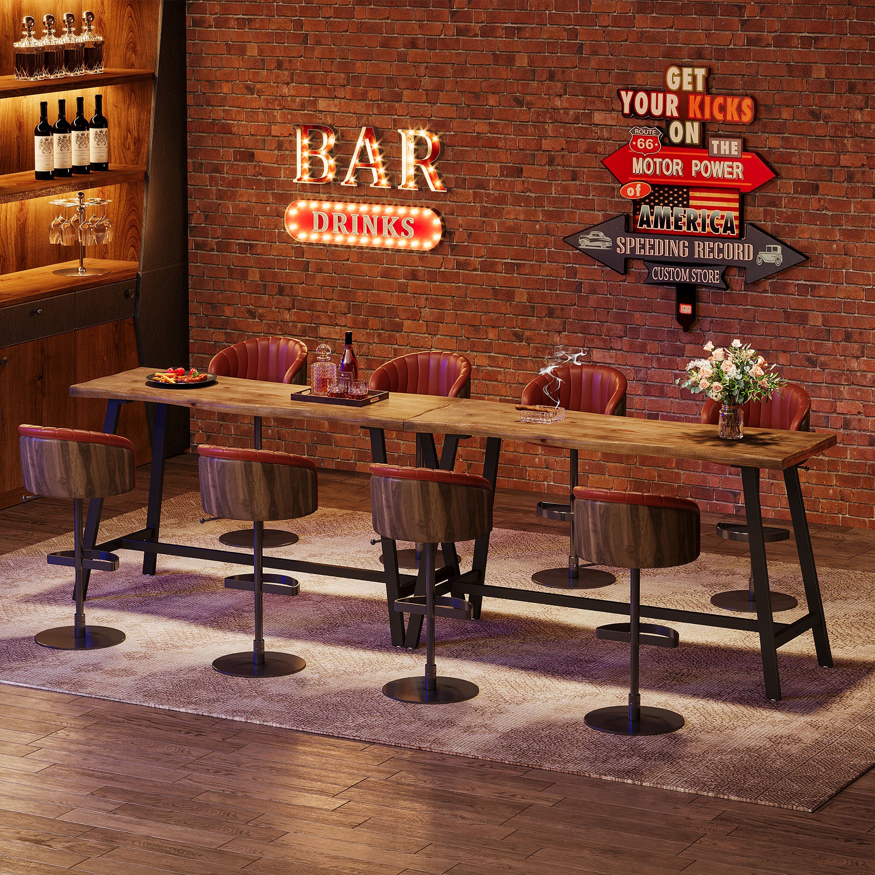 55 Inch Solid Wood Bar Table with Metal Frame and Footrest, Industrial Counter Height Pub Table for Kitchen - Image 10