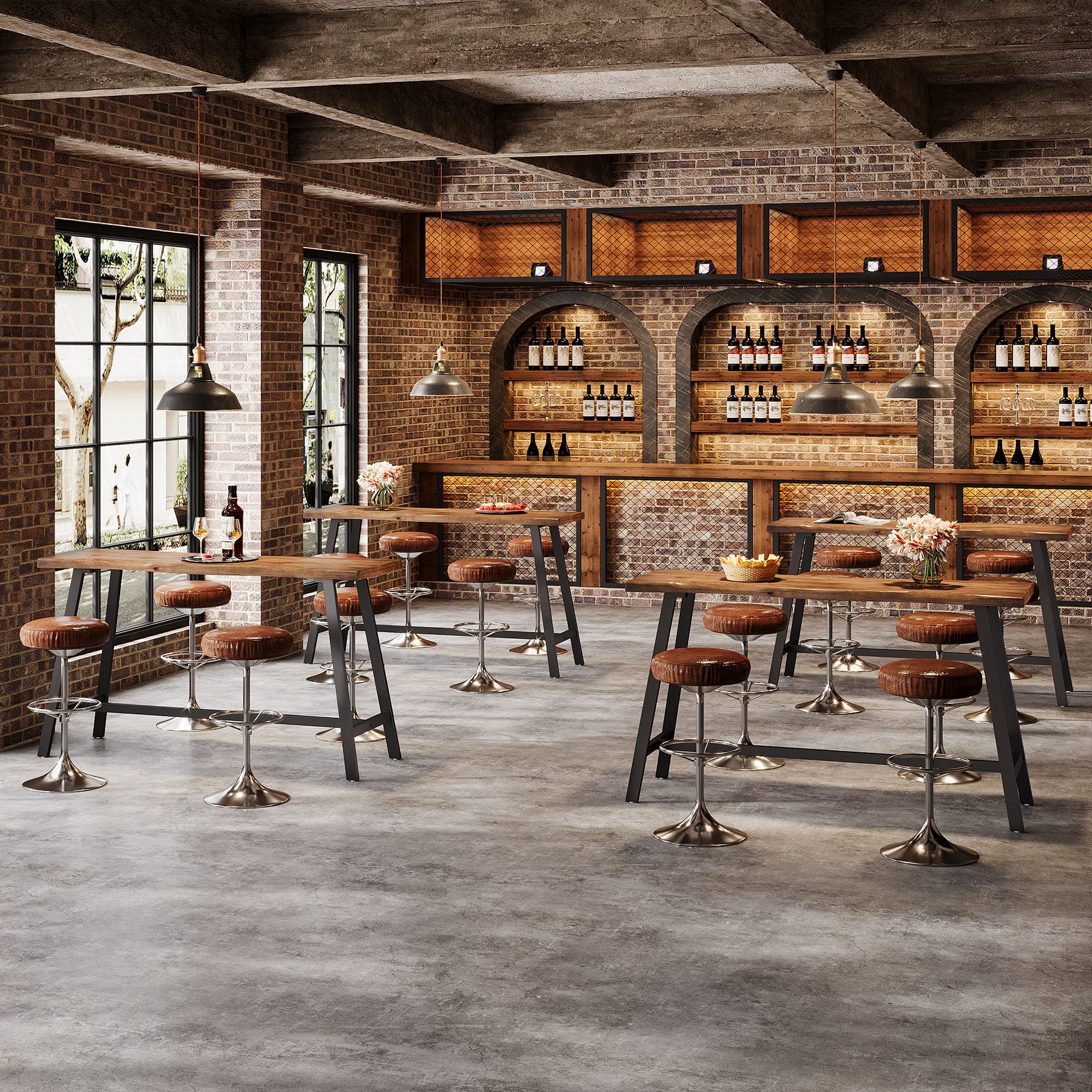 55 Inch Solid Wood Bar Table with Metal Frame and Footrest, Industrial Counter Height Pub Table for Kitchen - Image 4