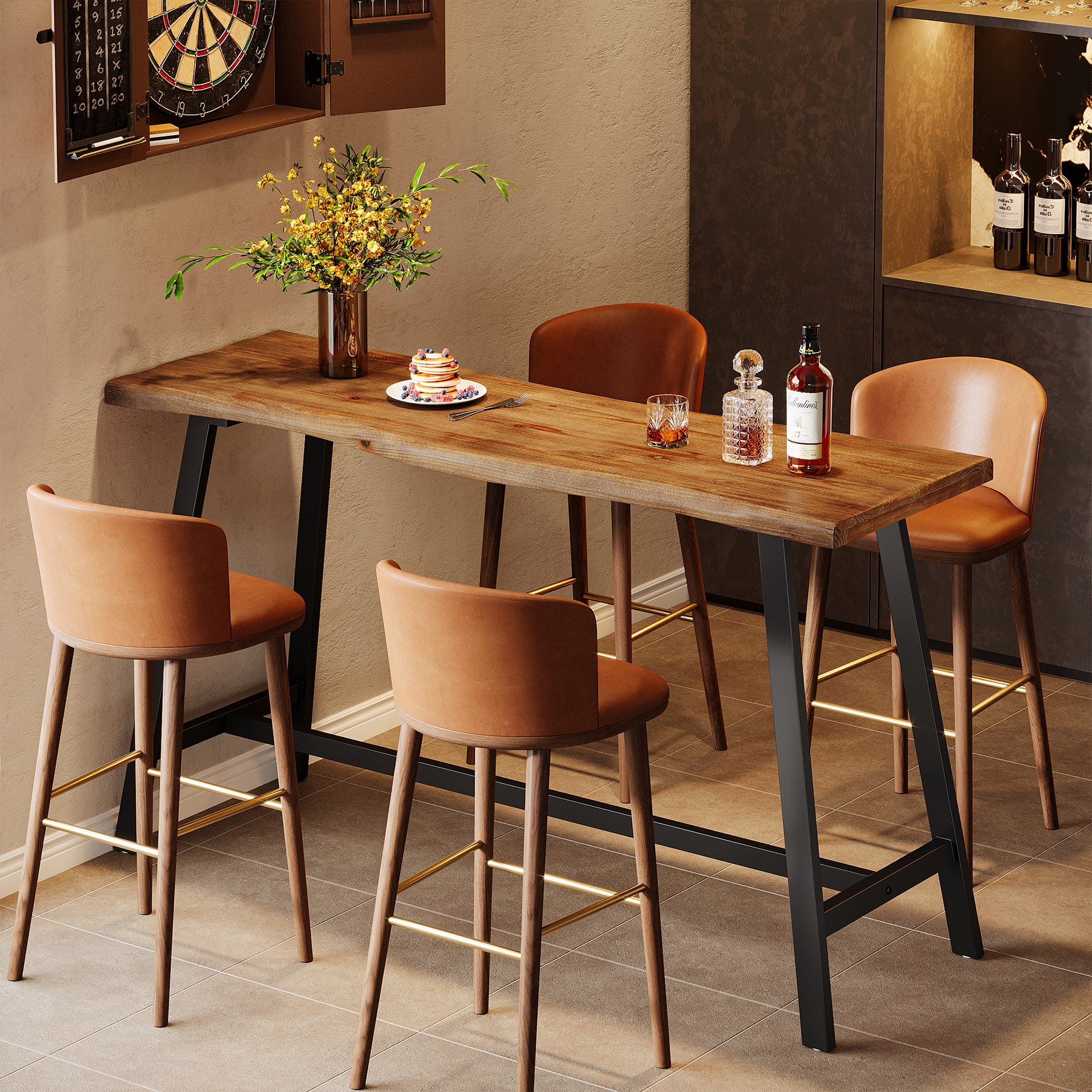 55 Inch Solid Wood Bar Table with Metal Frame and Footrest, Industrial Counter Height Pub Table for Kitchen - Image 7