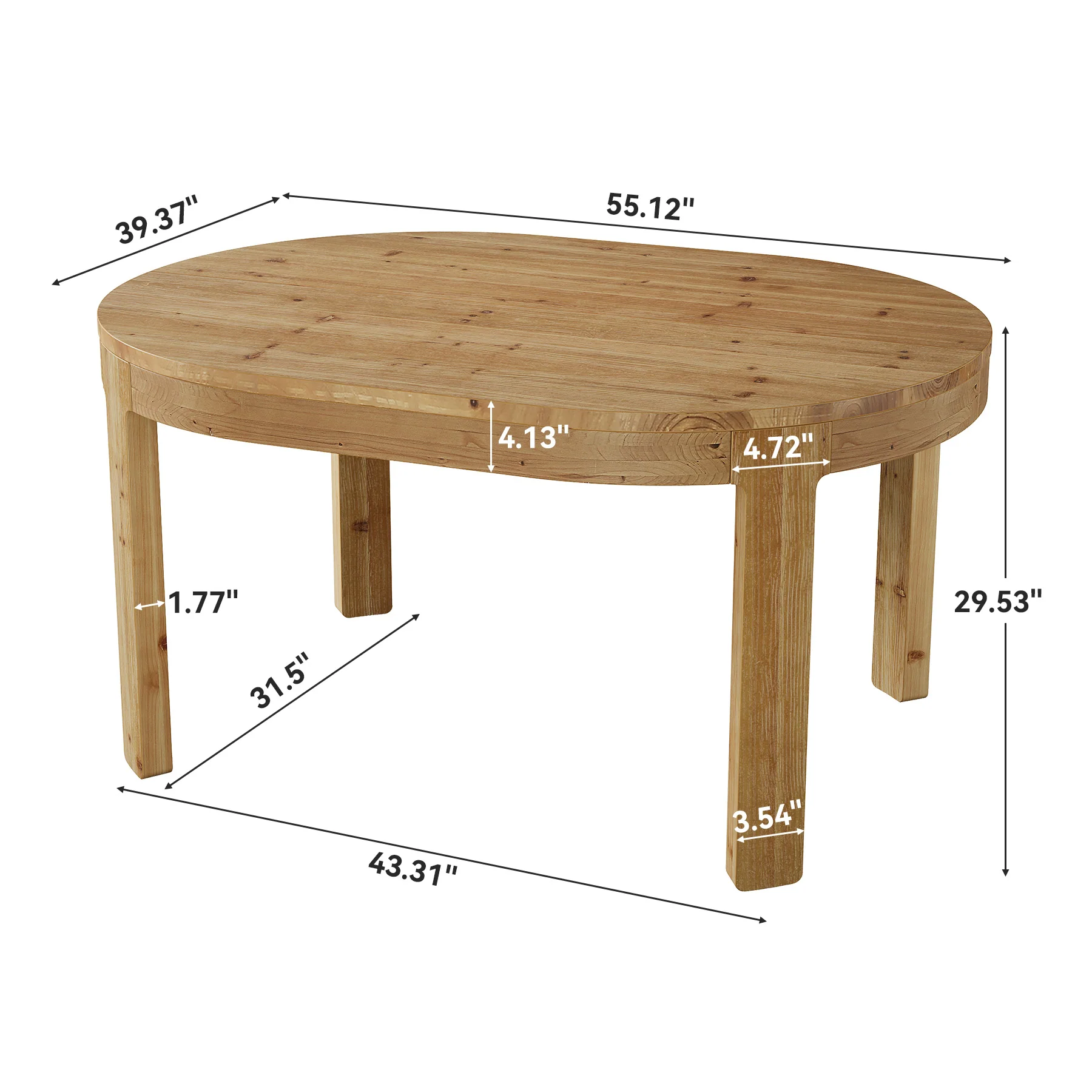 Tribesigns 55-Inch Farmhouse Oval Dining Table, Solid Wood Kitchen Table for 4 in Small Spaces - Image 2