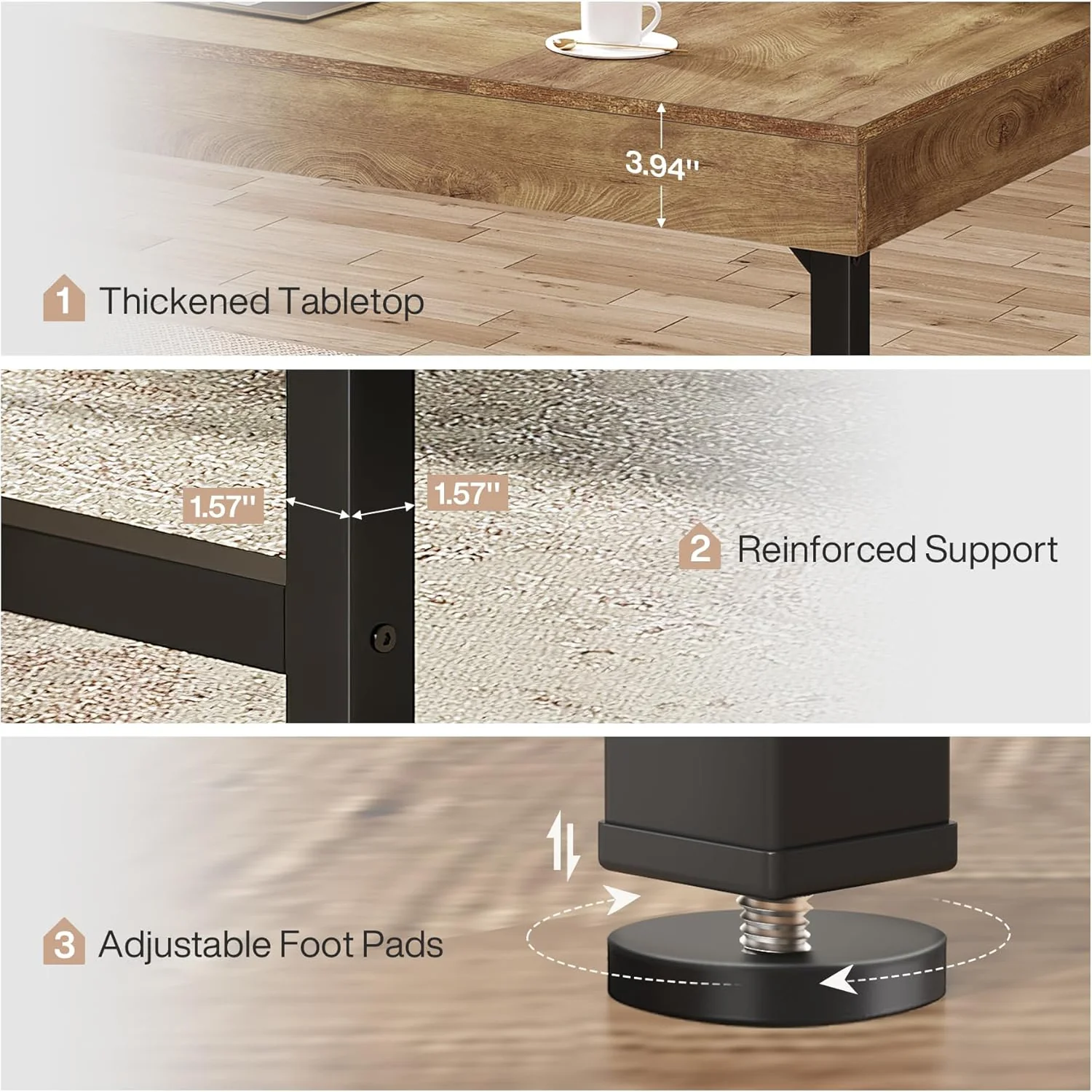55" Industrial Executive Desk - Rustic Office Desk with Metal Legs, Study & Conference Workstation - Image 6