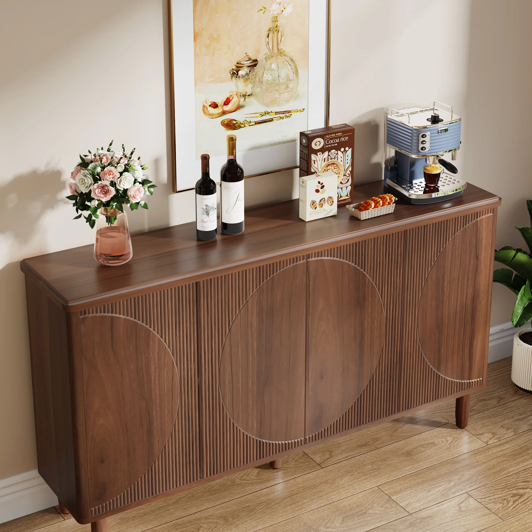 Tribesigns 59.4-Inch Modern Buffet Cabinet with Doors and 4-Tier Inner Shelves, Sideboard Storage Cabinet for Living Room Kitchen and Dining Room - Image 7