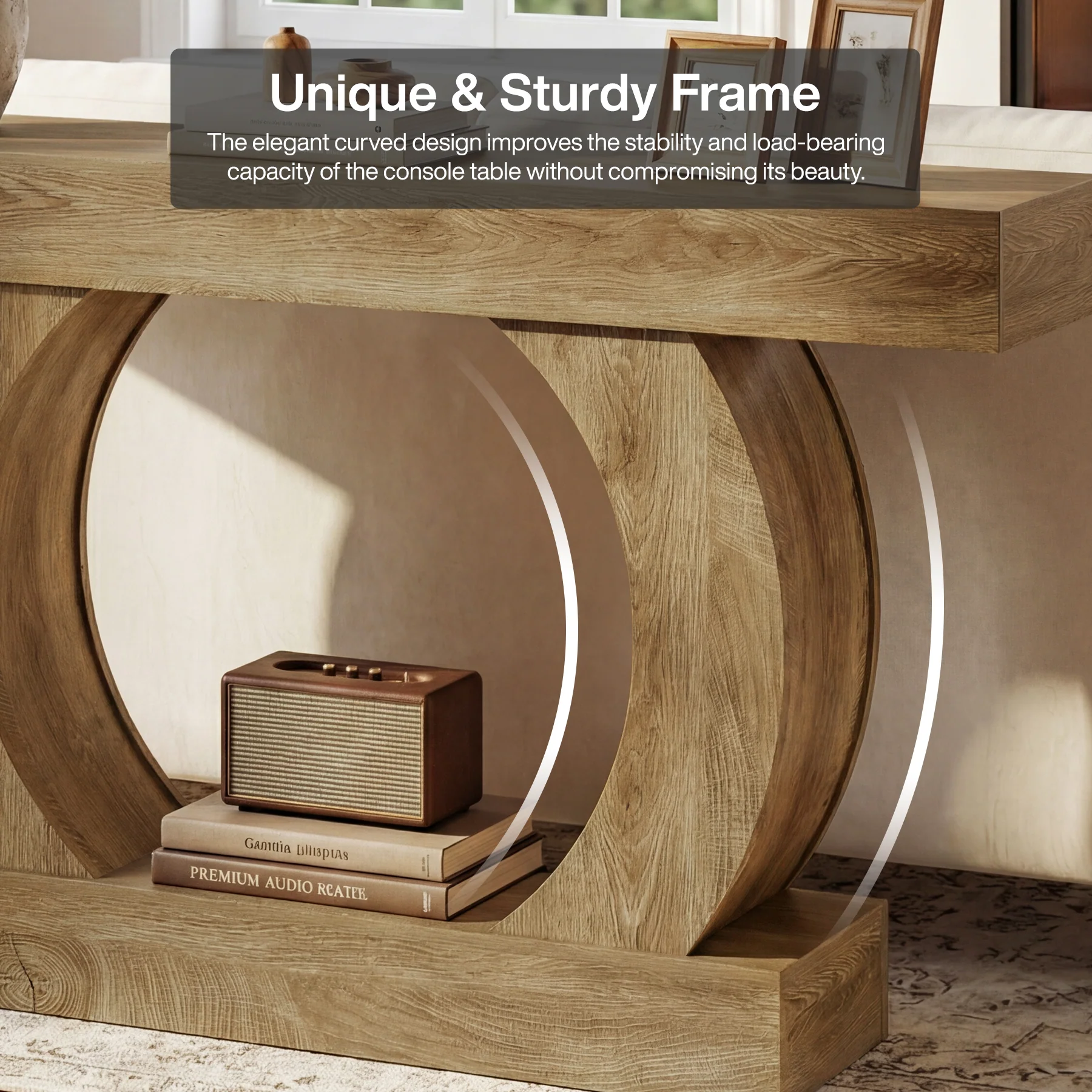 Tribesigns 59-Inch Farmhouse Console Table with Circular Open Base, 2-Tier Slim Entryway Table for Living Room and Hallway - Image 3