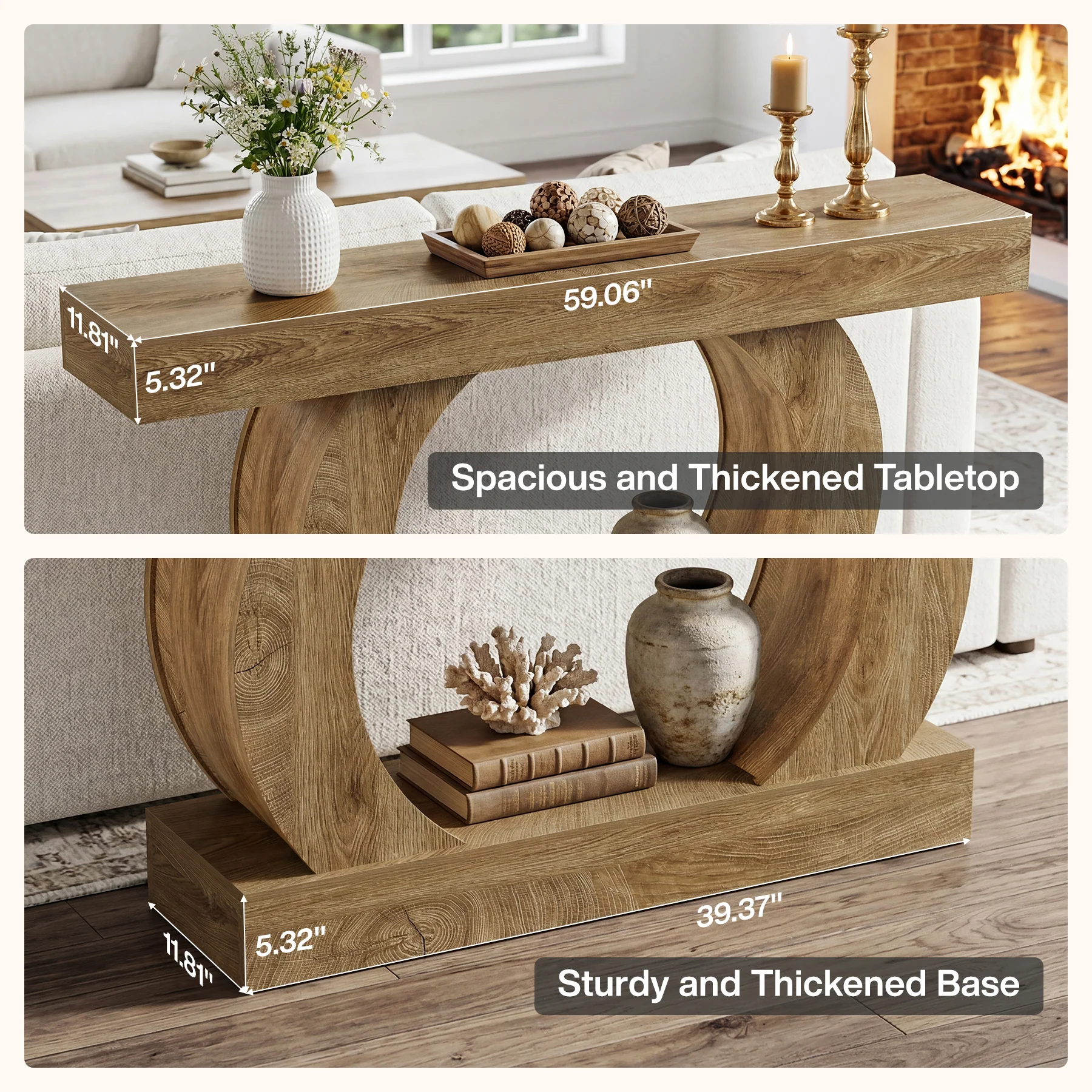 Tribesigns 59-Inch Farmhouse Console Table with Circular Open Base, 2-Tier Slim Entryway Table for Living Room and Hallway - Image 4
