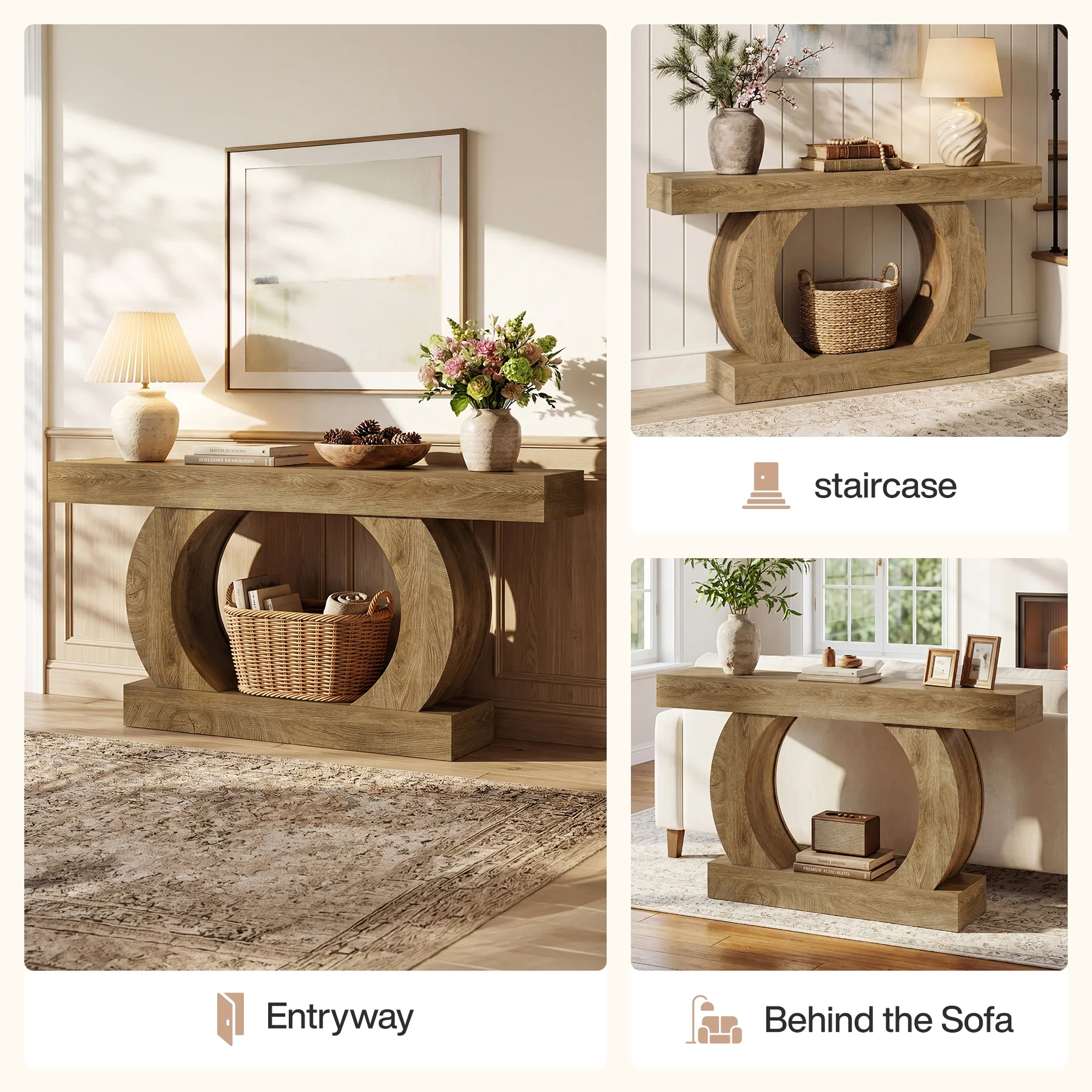 Tribesigns 59-Inch Farmhouse Console Table with Circular Open Base, 2-Tier Slim Entryway Table for Living Room and Hallway - Image 5