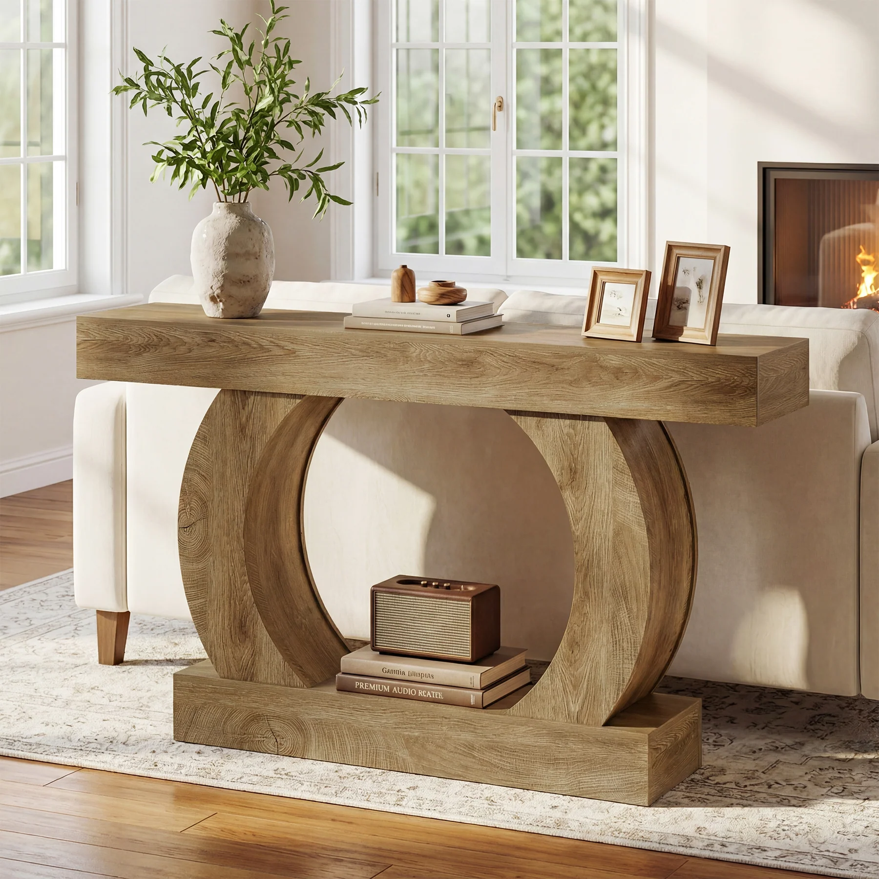 Tribesigns 59-Inch Farmhouse Console Table with Circular Open Base, 2-Tier Slim Entryway Table for Living Room and Hallway - Image 7