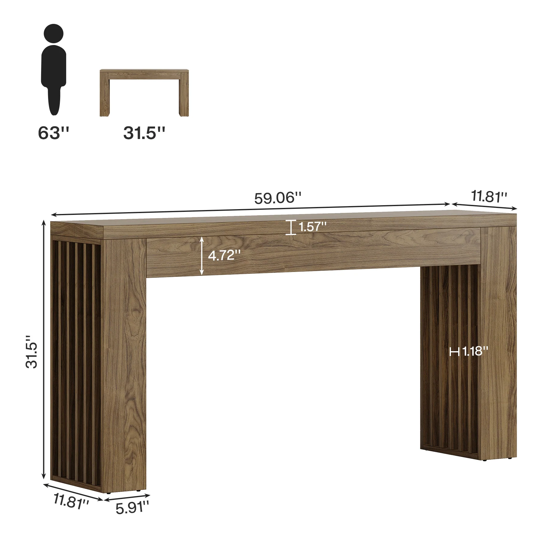 Tribesigns 59-Inch Console Table with Vertical Slat Legs and Wood Grain Finish, Farmhouse Sofa Table for Entryway Hallway and Living Room - Image 2