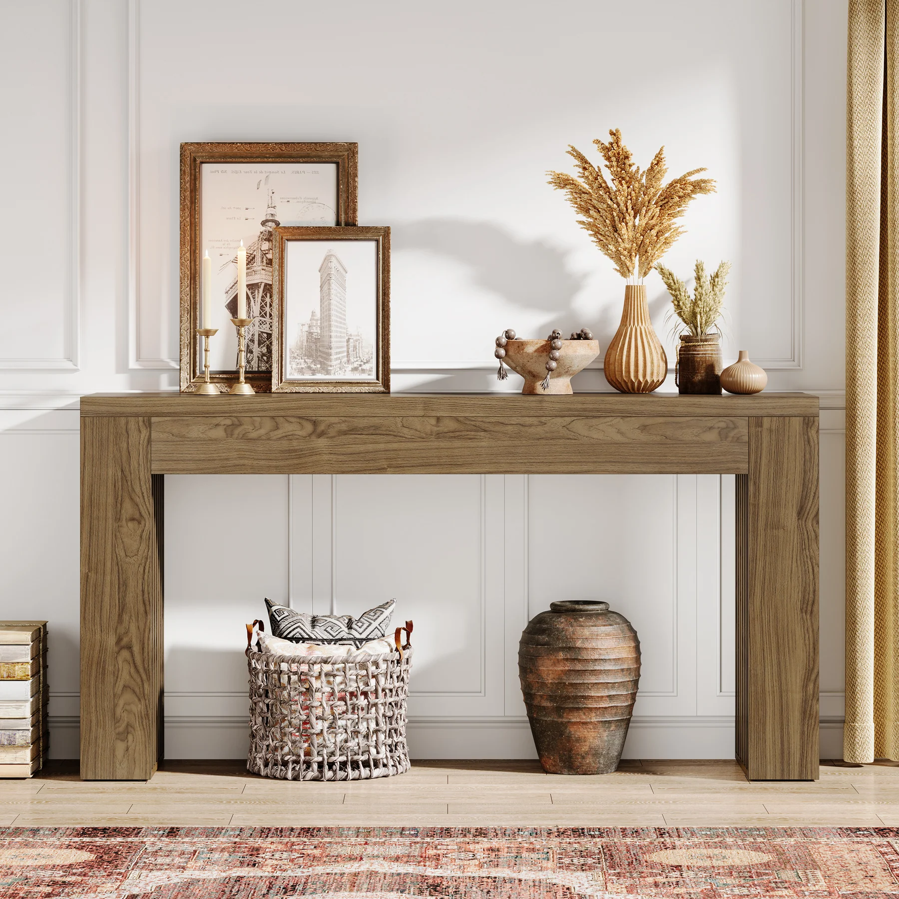 Tribesigns 59-Inch Console Table with Vertical Slat Legs and Wood Grain Finish, Farmhouse Sofa Table for Entryway Hallway and Living Room - Image 6