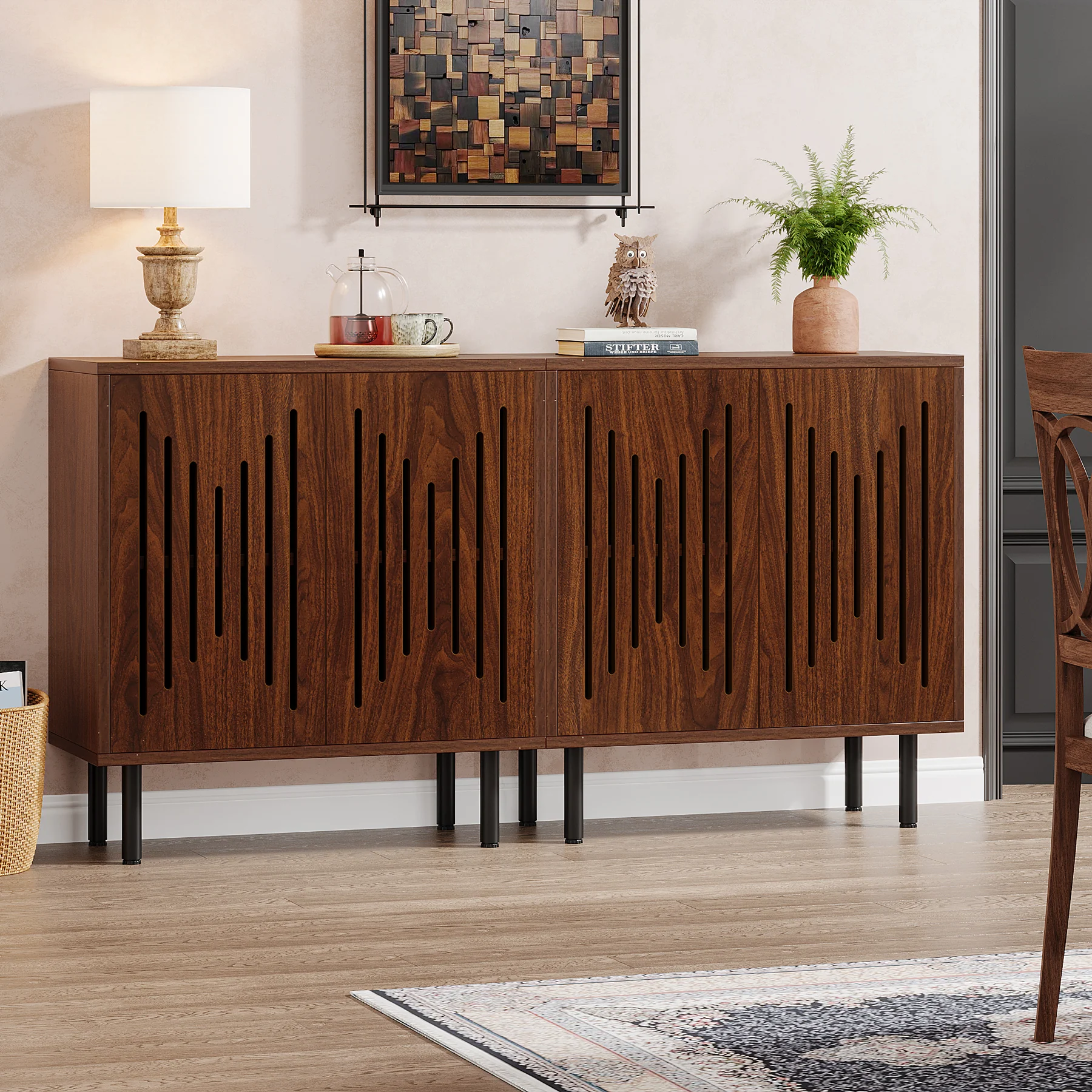 Tribesigns 59-Inch Vintage Sideboard Buffet Set of 2 with Adjustable Shelves, Farmhouse Storage Cabinet for Kitchen Living Room and Hallway