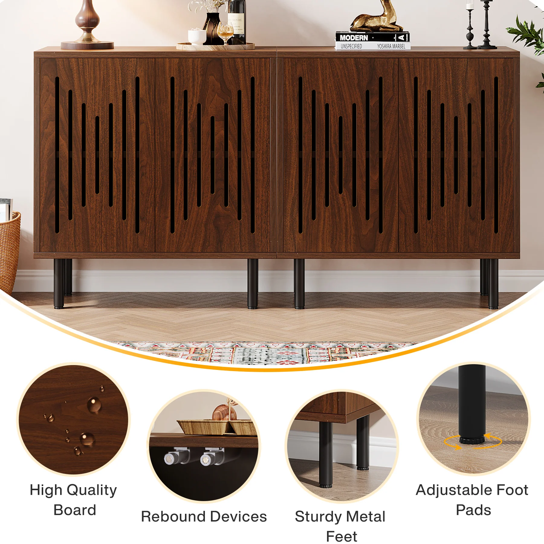 Tribesigns 59-Inch Vintage Sideboard Buffet Set of 2 with Adjustable Shelves, Farmhouse Storage Cabinet for Kitchen Living Room and Hallway - Image 6