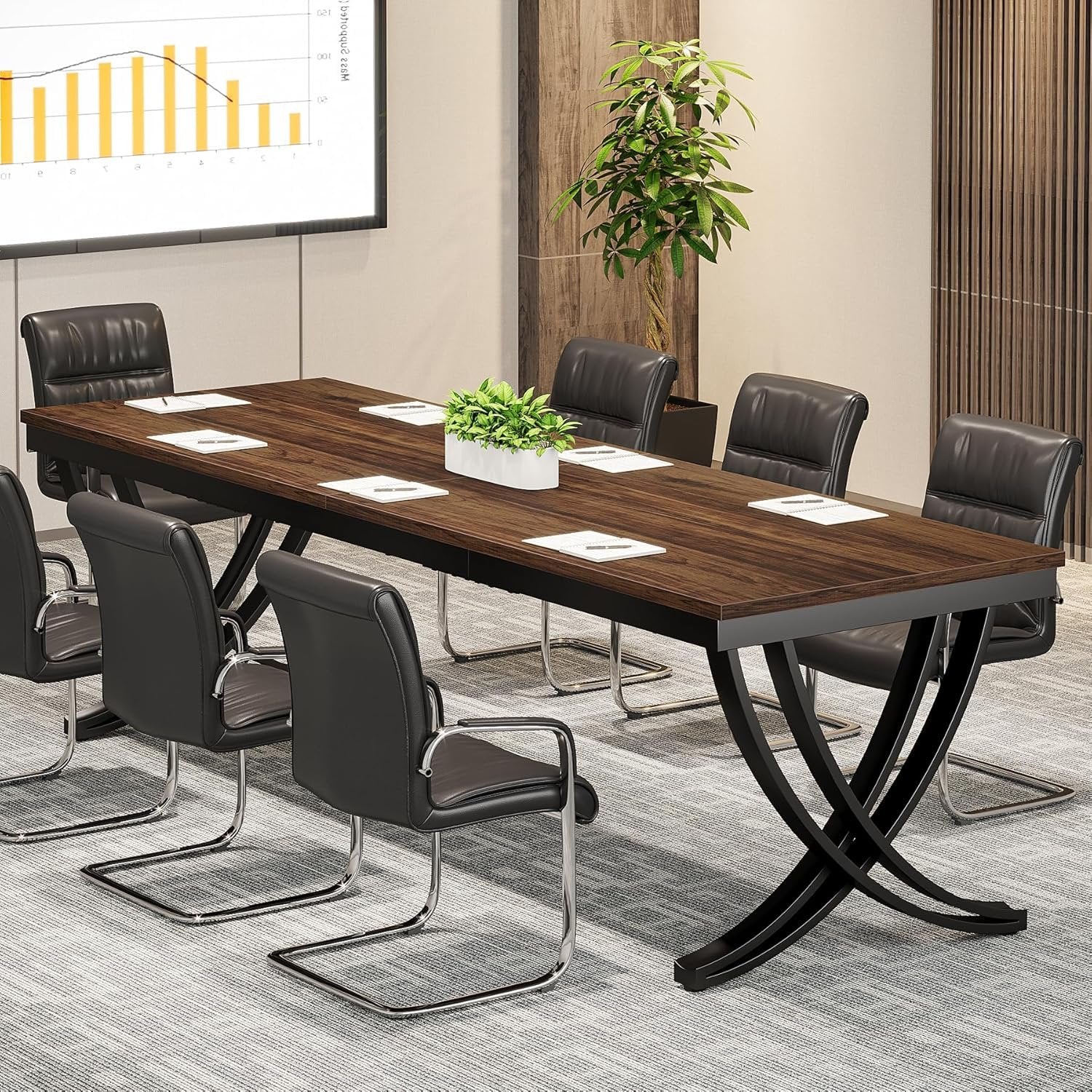 6.5FT Conference Table for 6-8 People, 78-Inch Rectangular Table with Metal Frame