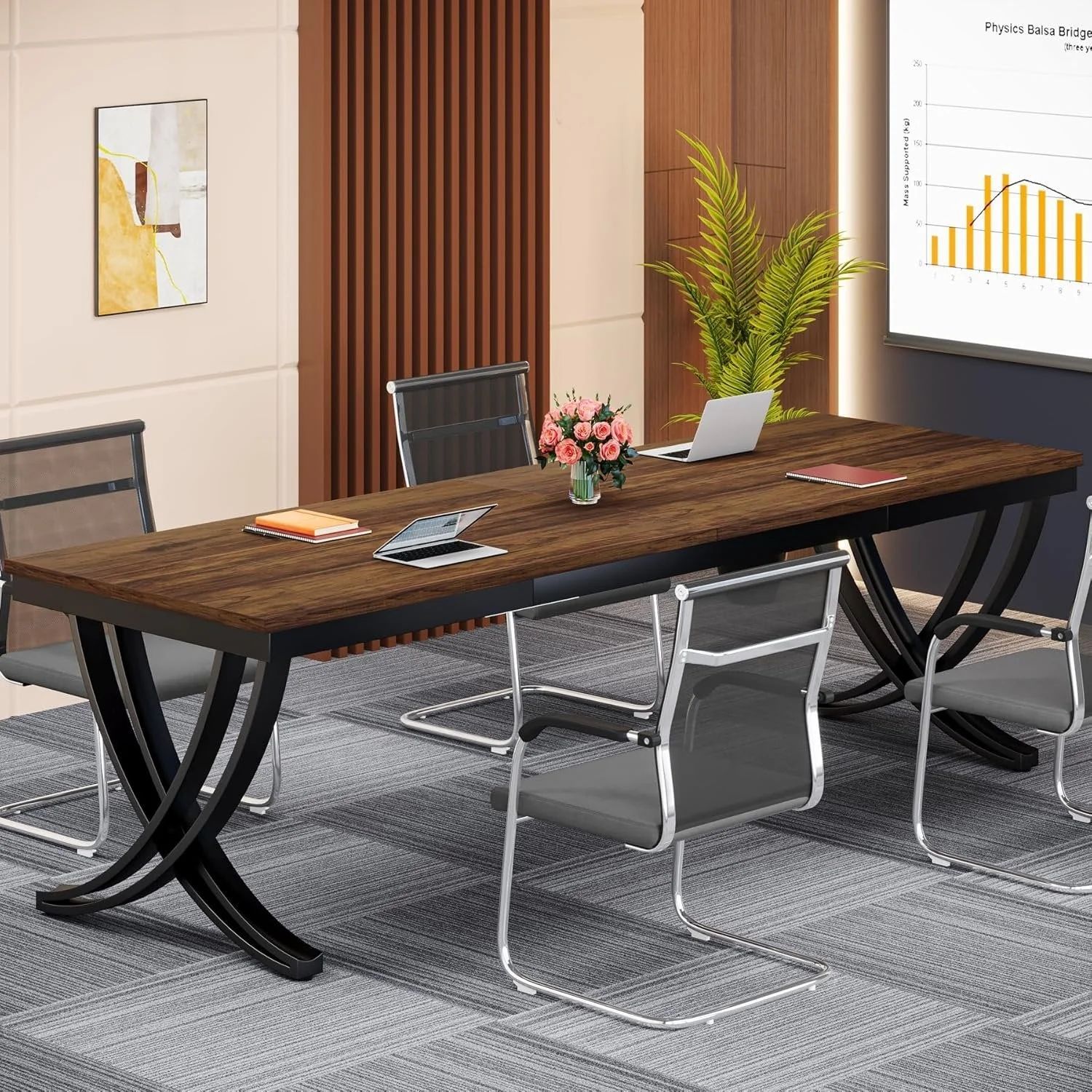 6.5FT Conference Table for 6-8 People, 78-Inch Rectangular Table with Metal Frame - Image 3