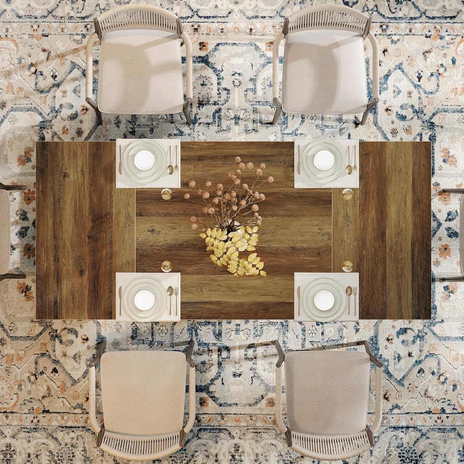 6-Seater Rustic Dining Table, 63" Rectangular Wood Table with Metal Frame for Dining Room - Image 6