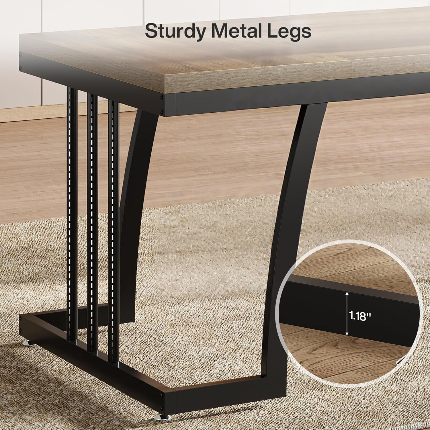 6-Seater Rustic Dining Table, 63" Rectangular Wood Table with Metal Frame for Dining Room - Image 8