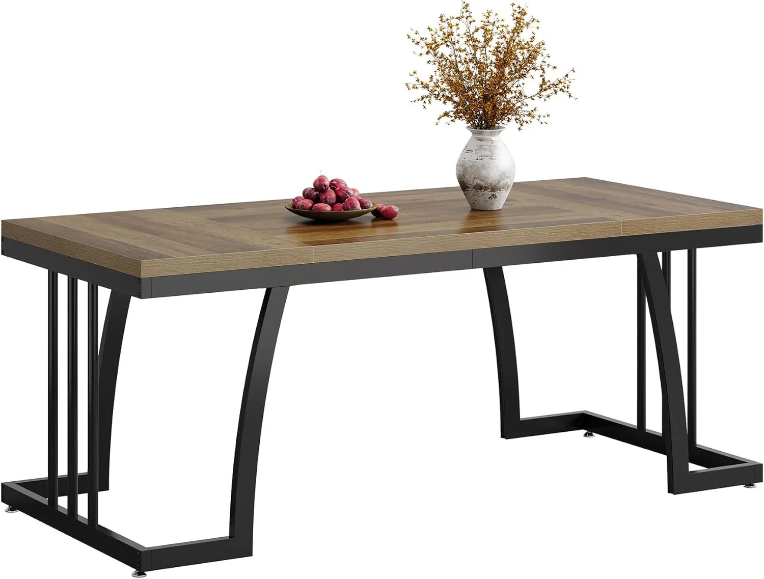 6-Seater Rustic Dining Table, 63" Rectangular Wood Table with Metal Frame for Dining Room - Image 9