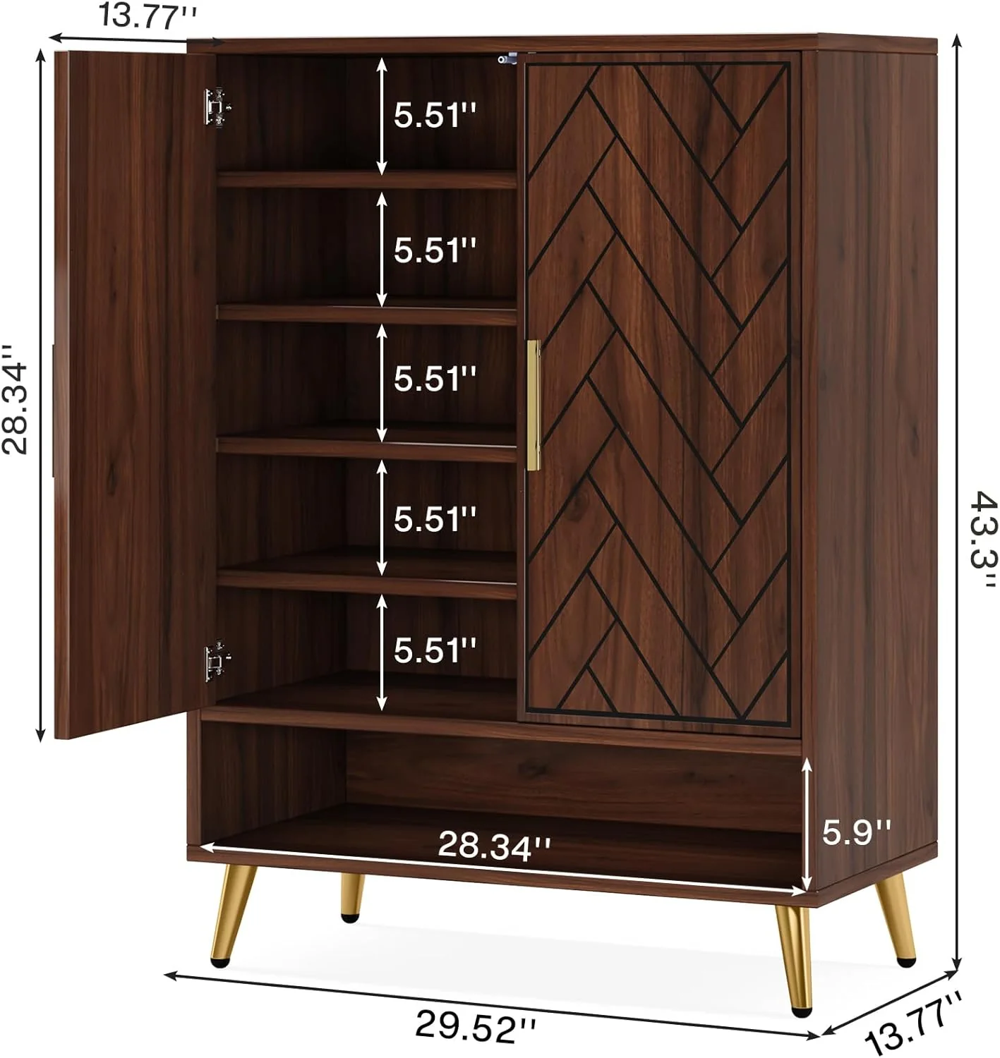 6-Tier Adjustable Shoe Cabinet - Wooden Shoe Organizer with Storage Shelves - Image 2