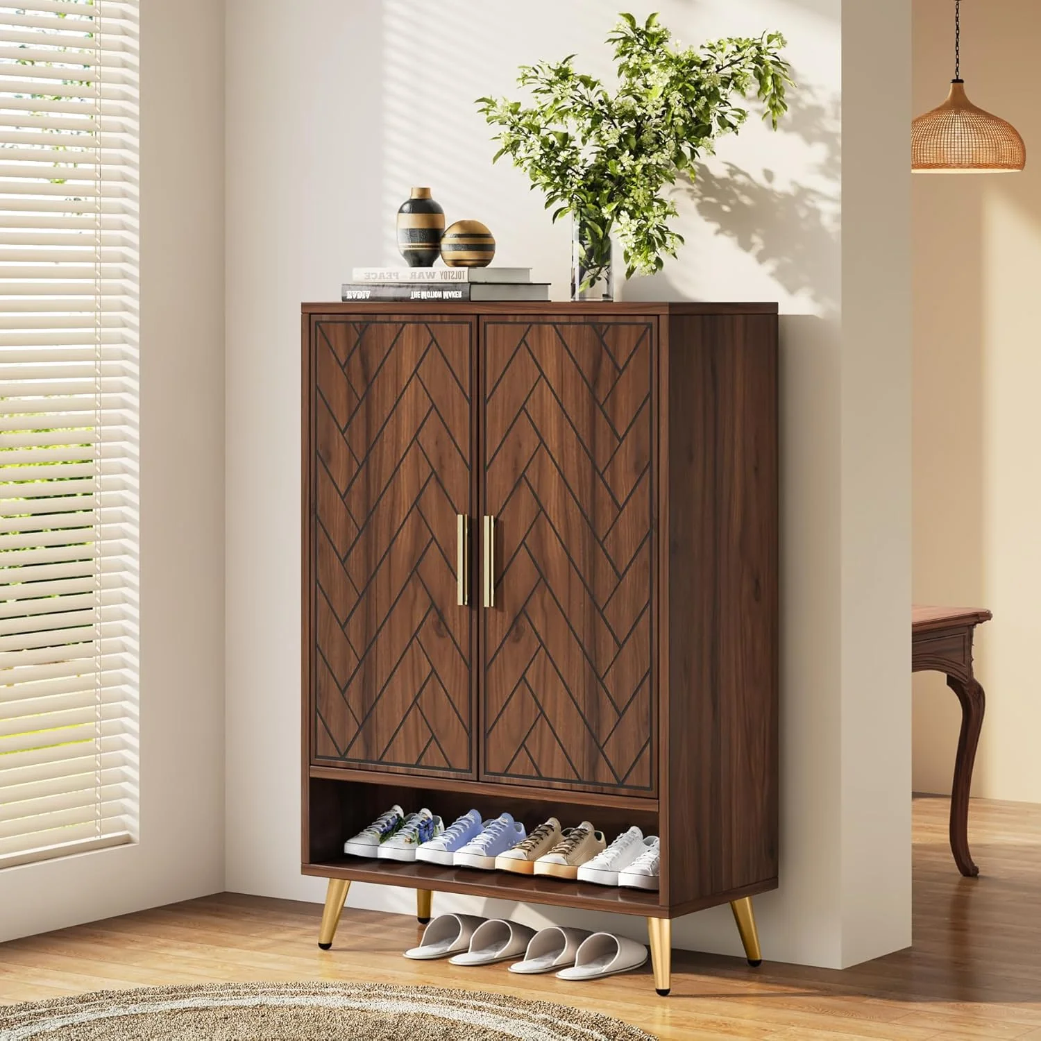 6-Tier Adjustable Shoe Cabinet - Wooden Shoe Organizer with Storage Shelves - Image 3