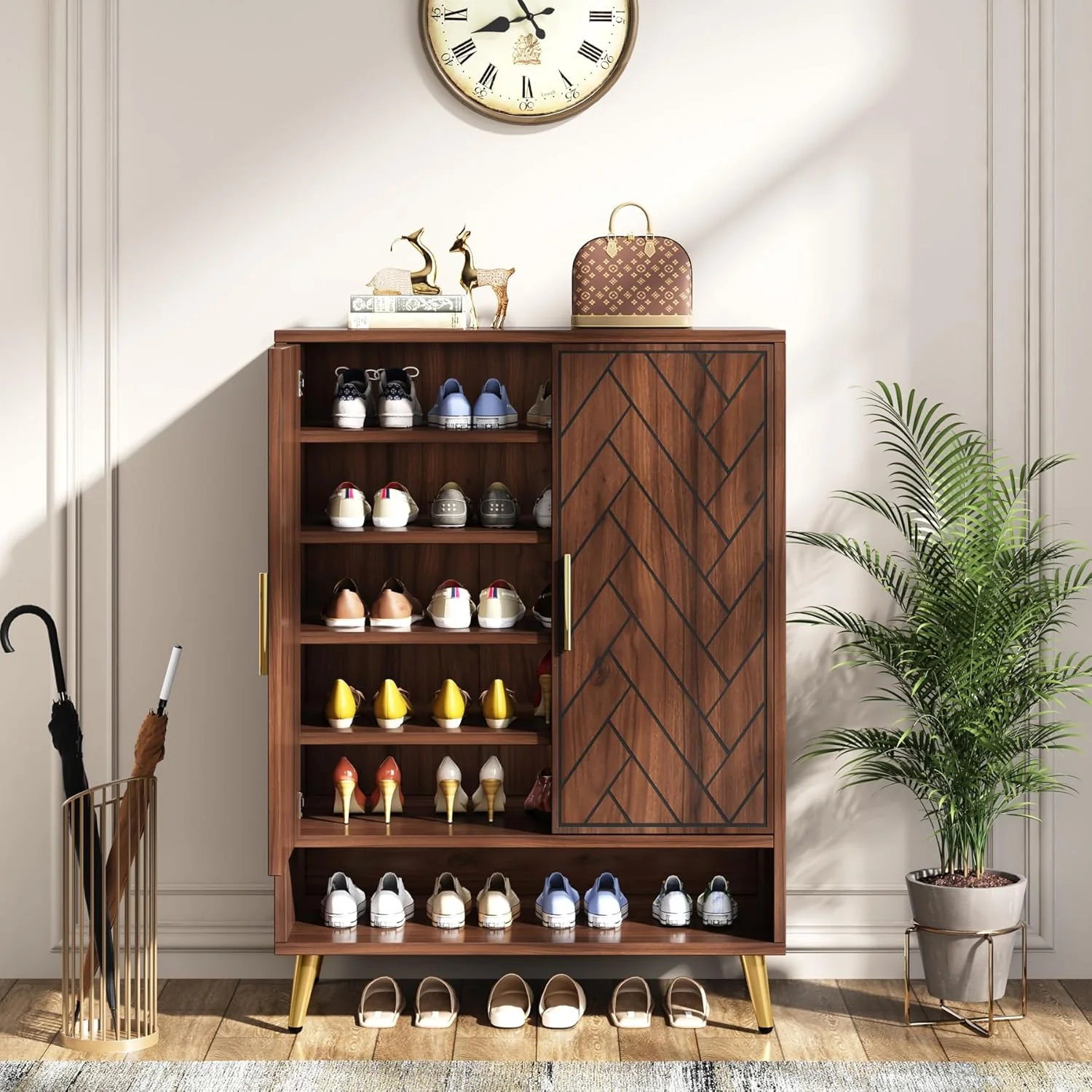 6-Tier Adjustable Shoe Cabinet - Wooden Shoe Organizer with Storage Shelves - Image 5