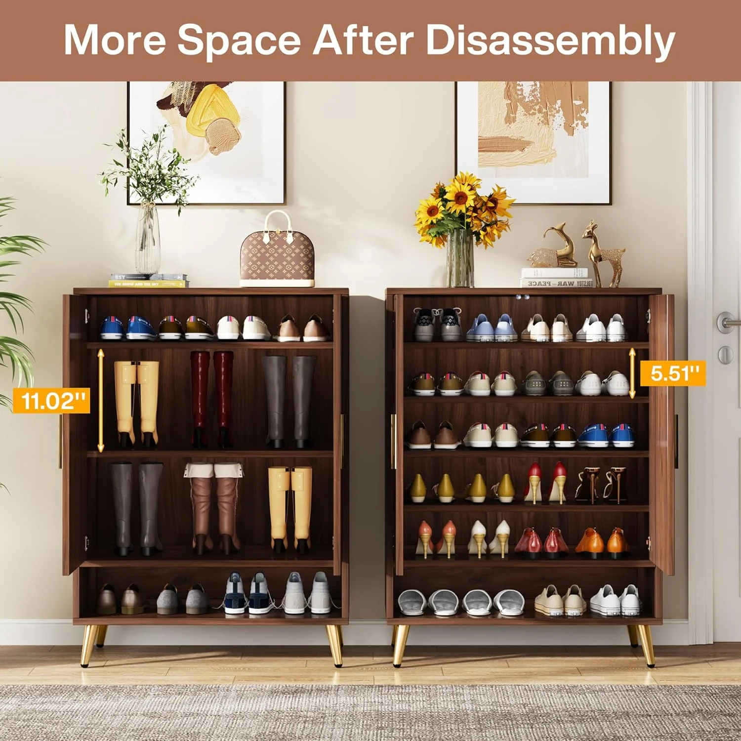 6-Tier Adjustable Shoe Cabinet - Wooden Shoe Organizer with Storage Shelves - Image 8