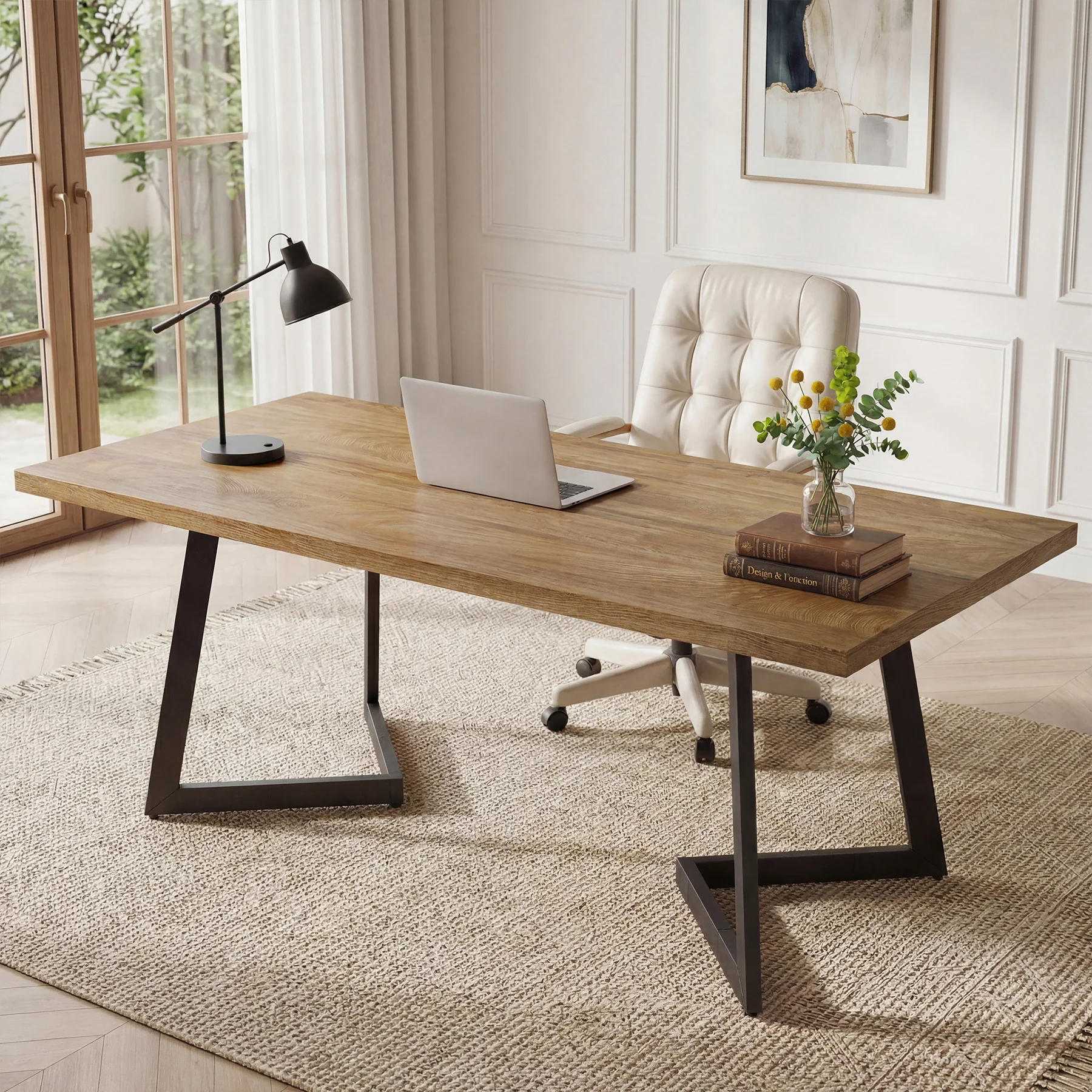 Tribesigns 62.2-Inch Industrial Executive Desk with V-Shaped Metal Legs, Large Computer Writing Desk for Home Office and Study Room - Image 3