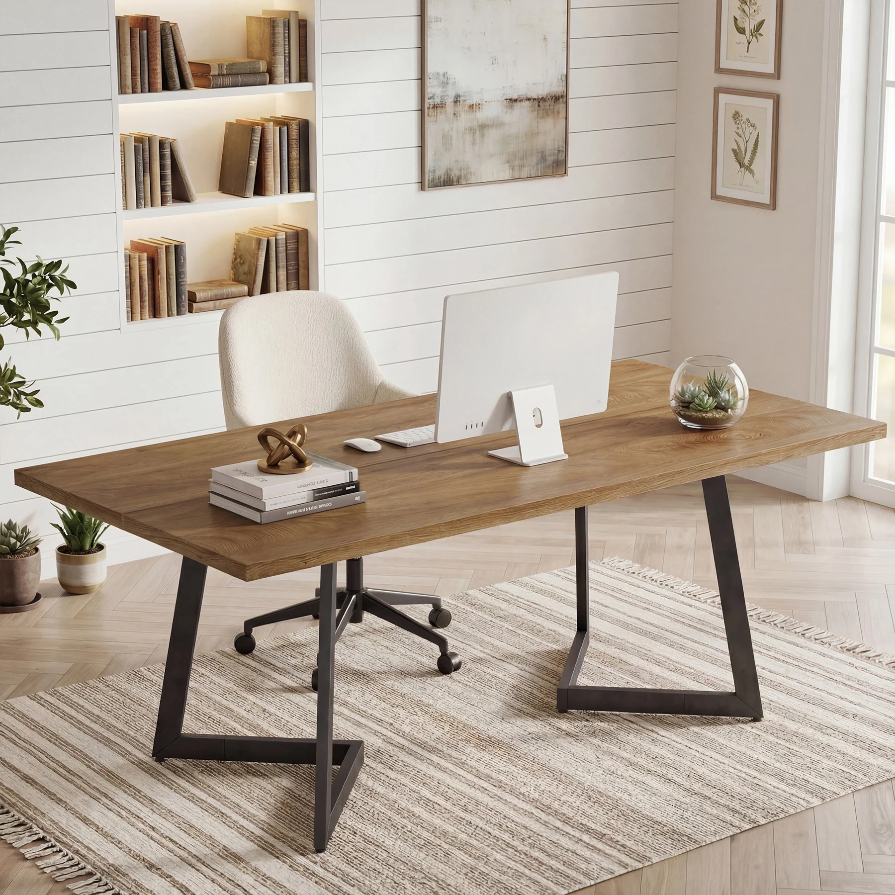Tribesigns 62.2-Inch Industrial Executive Desk with V-Shaped Metal Legs, Large Computer Writing Desk for Home Office and Study Room - Image 4