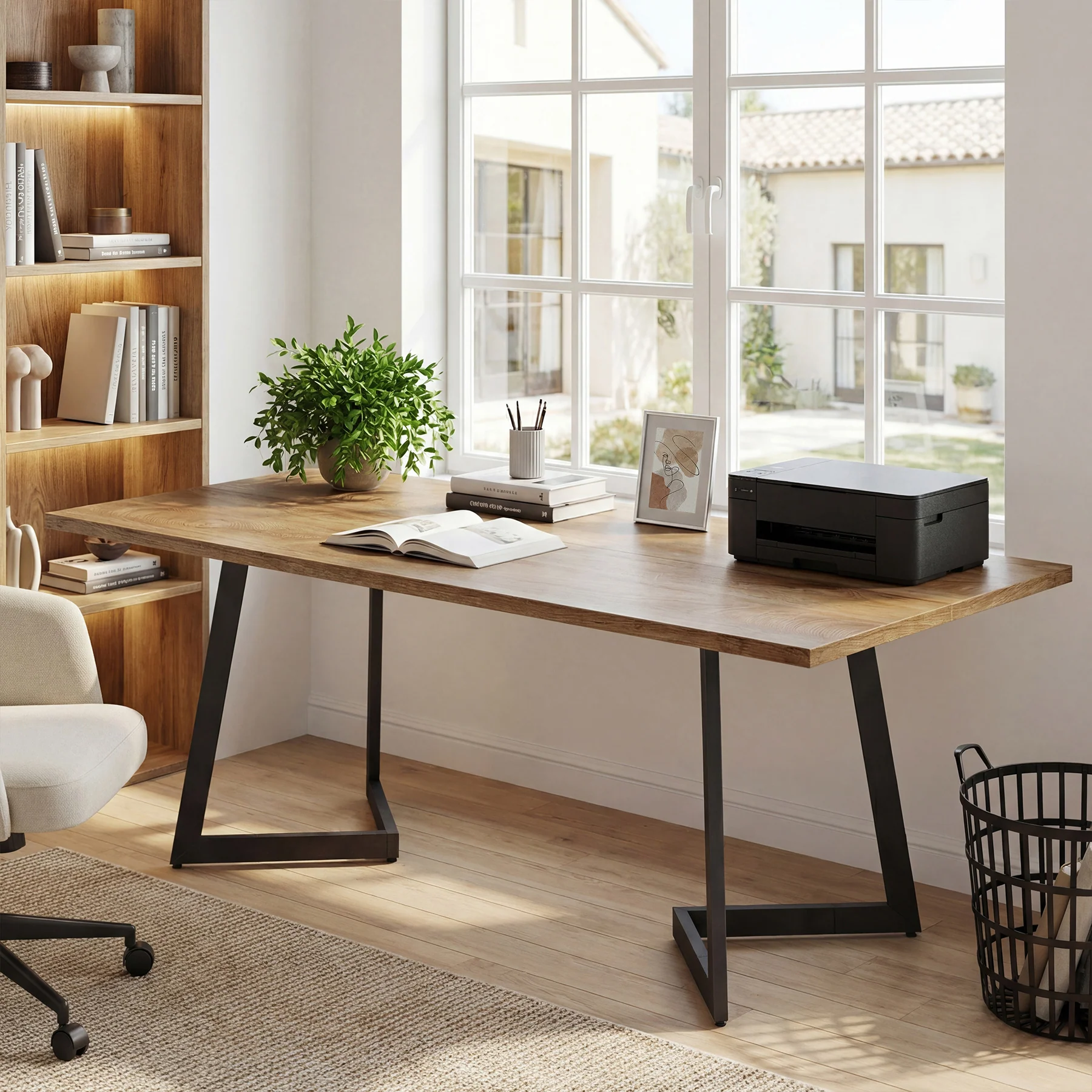 Tribesigns 62.2-Inch Industrial Executive Desk with V-Shaped Metal Legs, Large Computer Writing Desk for Home Office and Study Room - Image 6