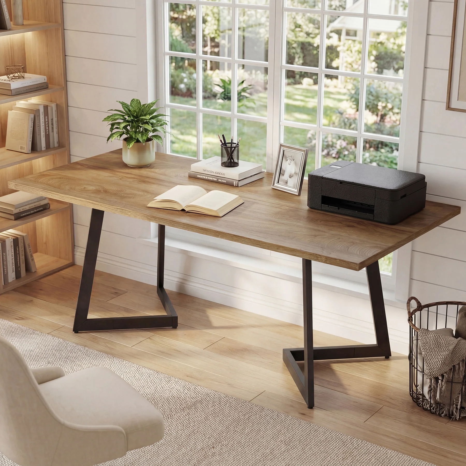 Tribesigns 62.2-Inch Industrial Executive Desk with V-Shaped Metal Legs, Large Computer Writing Desk for Home Office and Study Room - Image 7