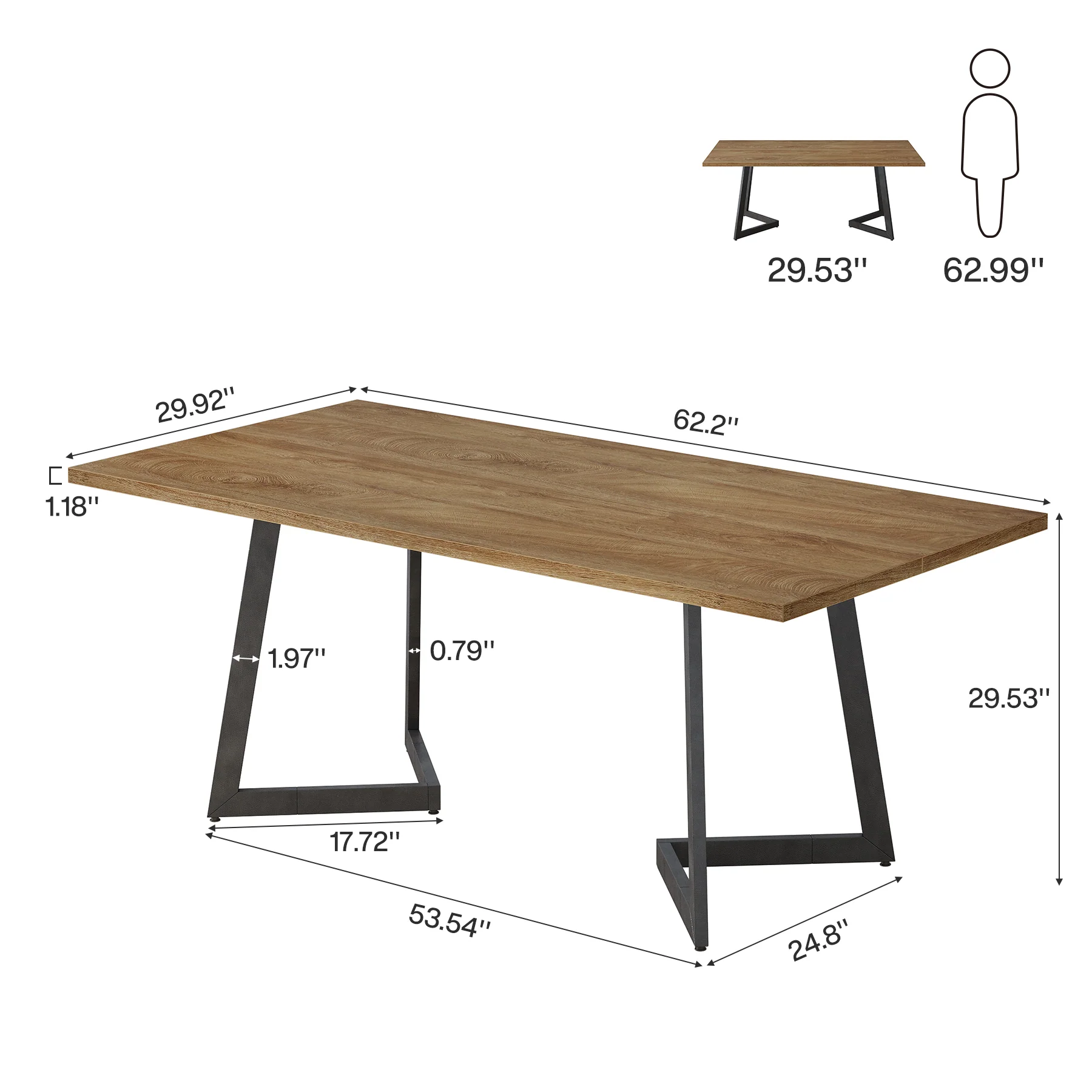 Tribesigns 62.2-Inch Rectangular Dining Table for 6 with Metal Legs, Farmhouse Kitchen Table for Dining Room and Small Spaces (Only Table) - Image 2