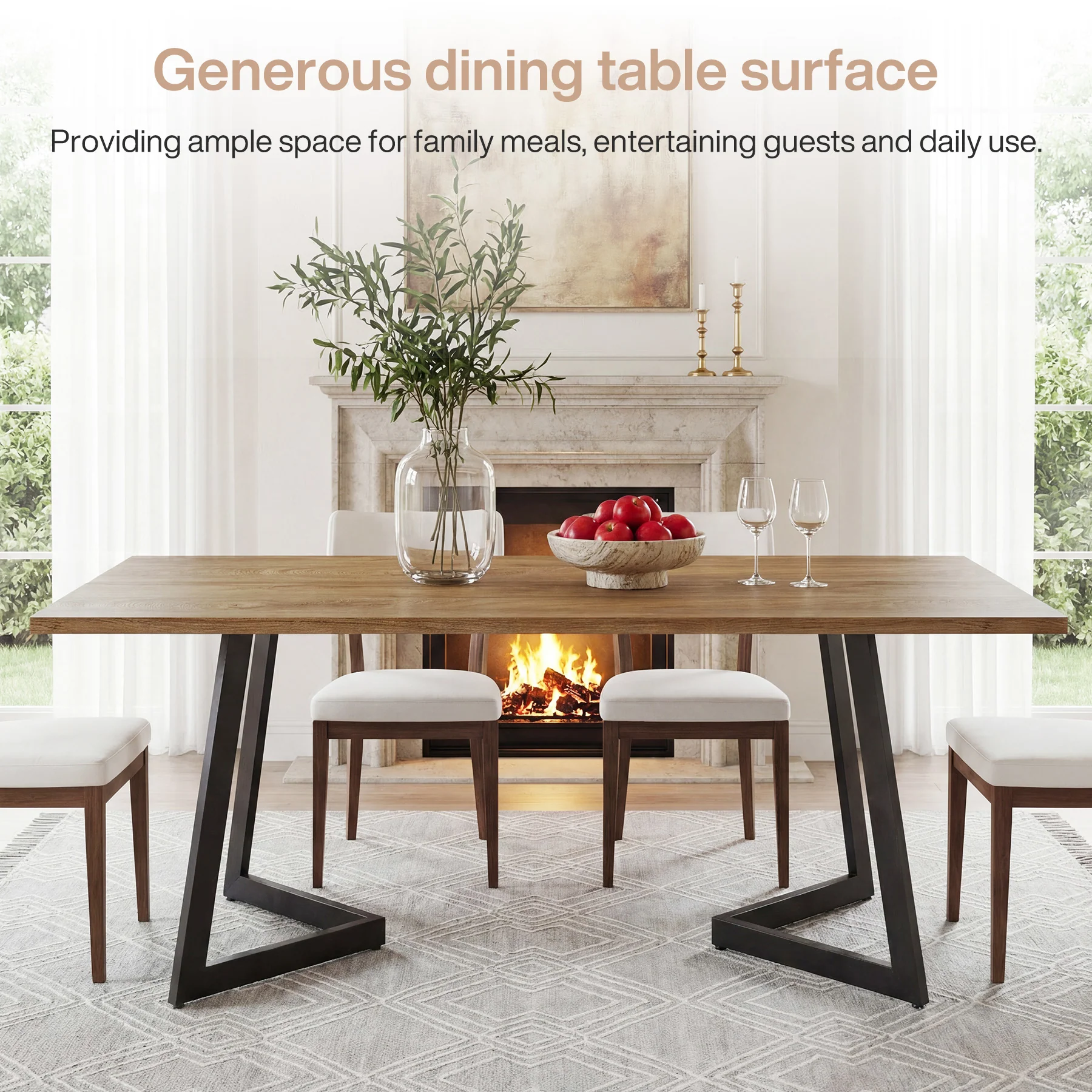 Tribesigns 62.2-Inch Rectangular Dining Table for 6 with Metal Legs, Farmhouse Kitchen Table for Dining Room and Small Spaces (Only Table) - Image 3