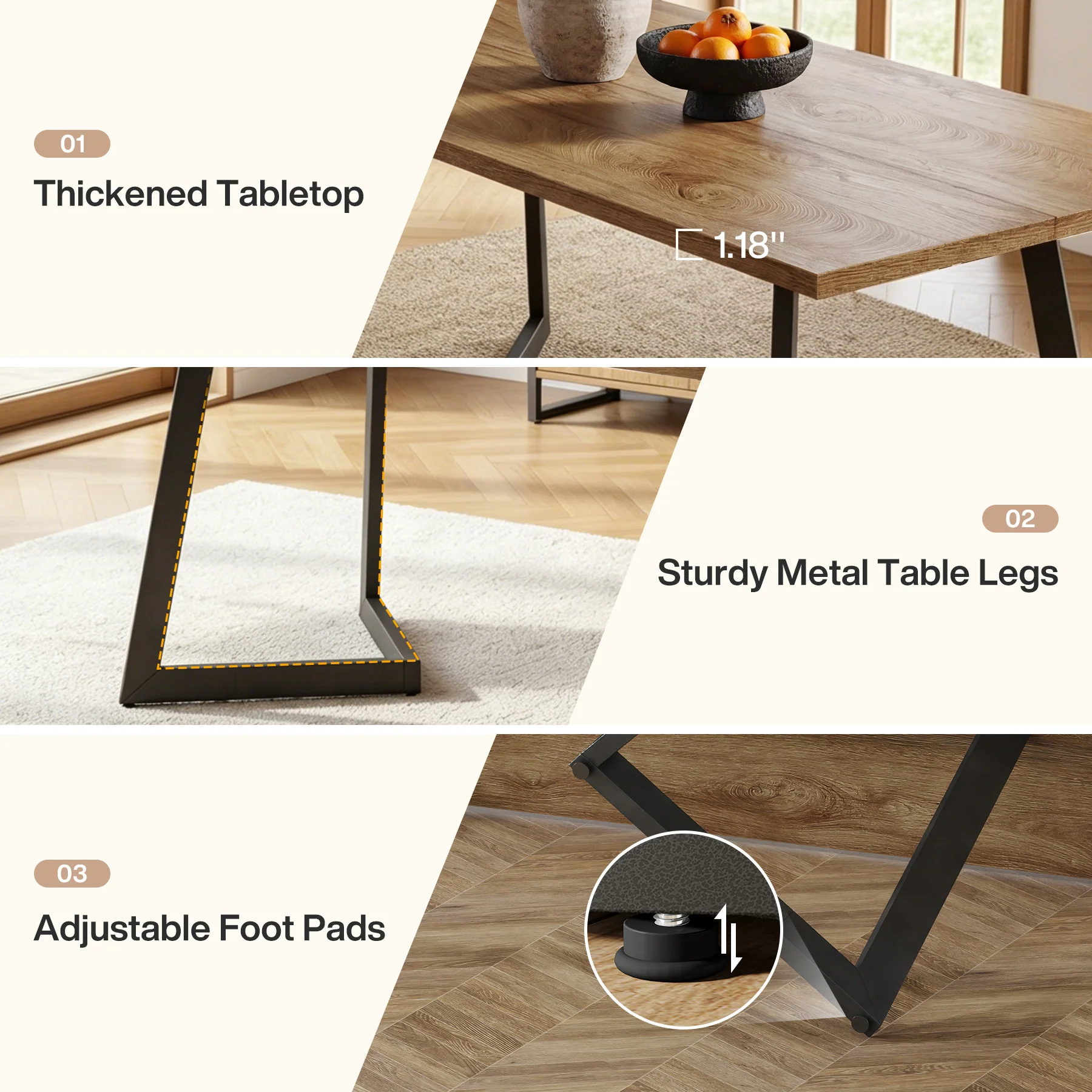 Tribesigns 62.2-Inch Rectangular Dining Table for 6 with Metal Legs, Farmhouse Kitchen Table for Dining Room and Small Spaces (Only Table) - Image 4