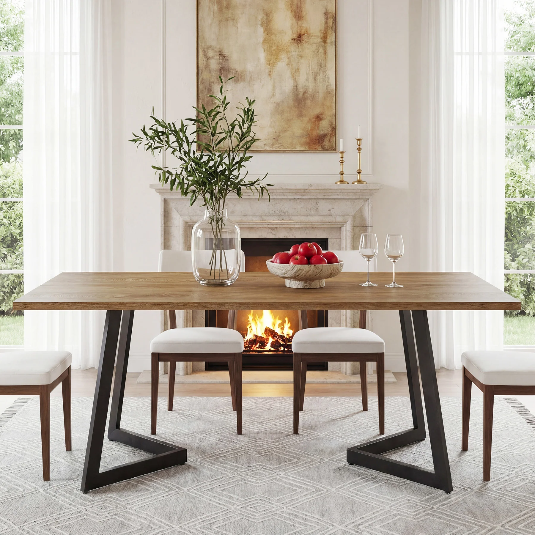 Tribesigns 62.2-Inch Rectangular Dining Table for 6 with Metal Legs, Farmhouse Kitchen Table for Dining Room and Small Spaces (Only Table) - Image 6