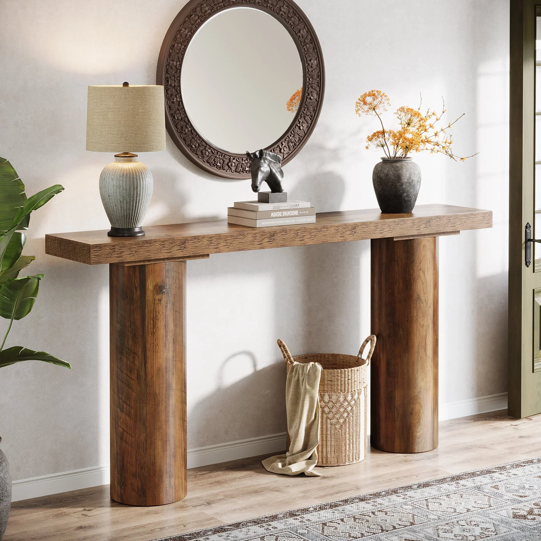 63" Console Table, Long Rustic Sofa Table Bar Table - Image 4