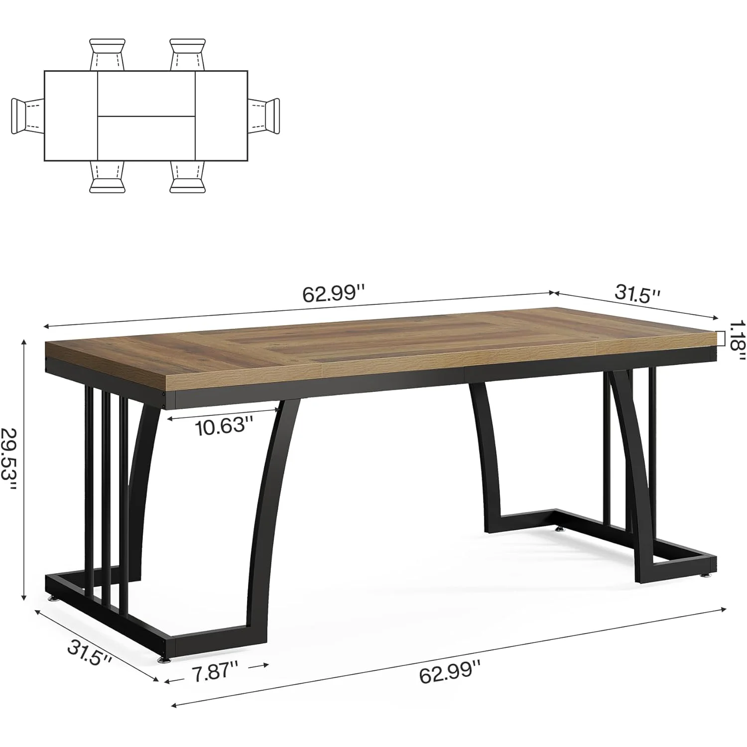63" Executive Desk - Thick Wood Top & Metal Frame Workstation - Image 2
