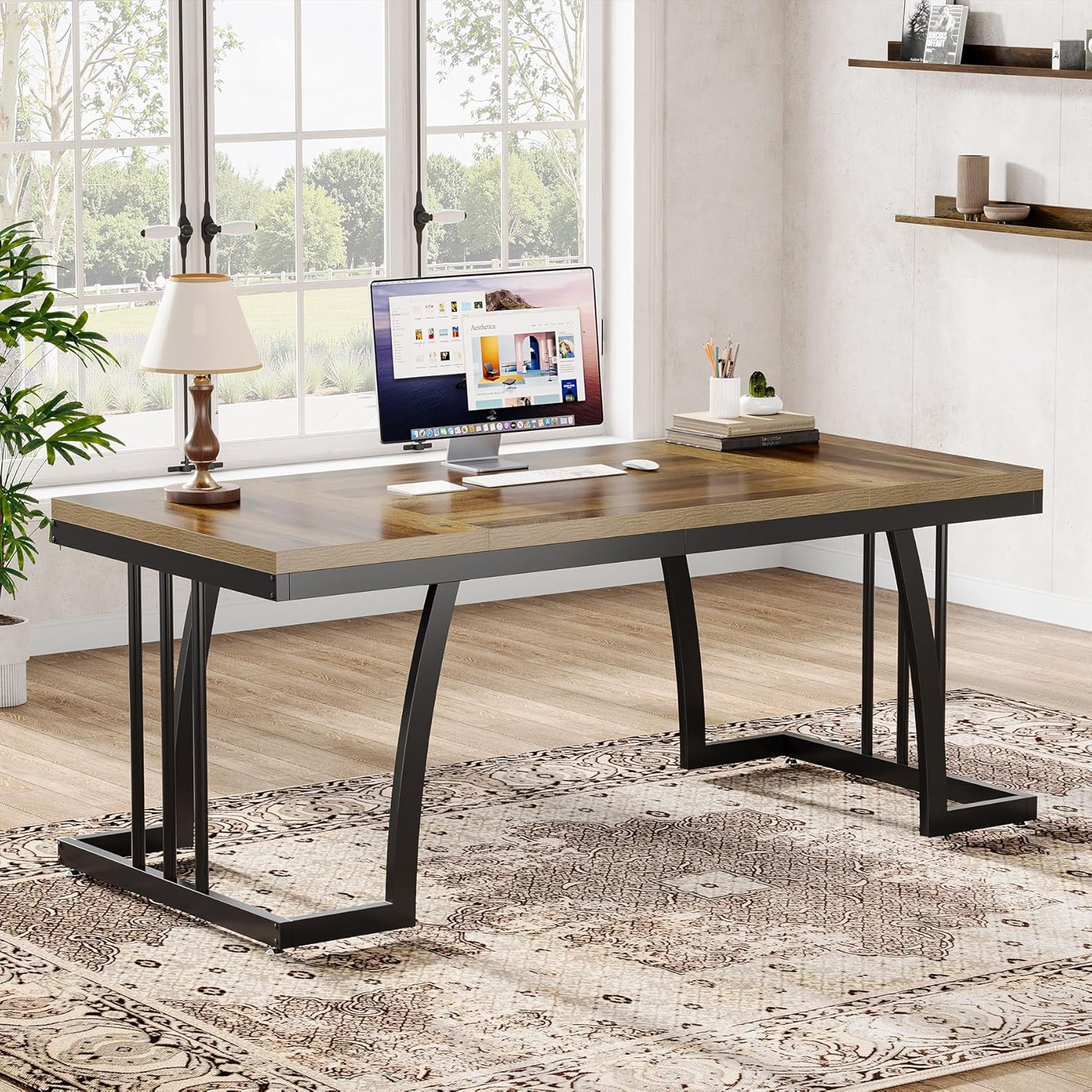 63" Executive Desk - Thick Wood Top & Metal Frame Workstation - Image 4