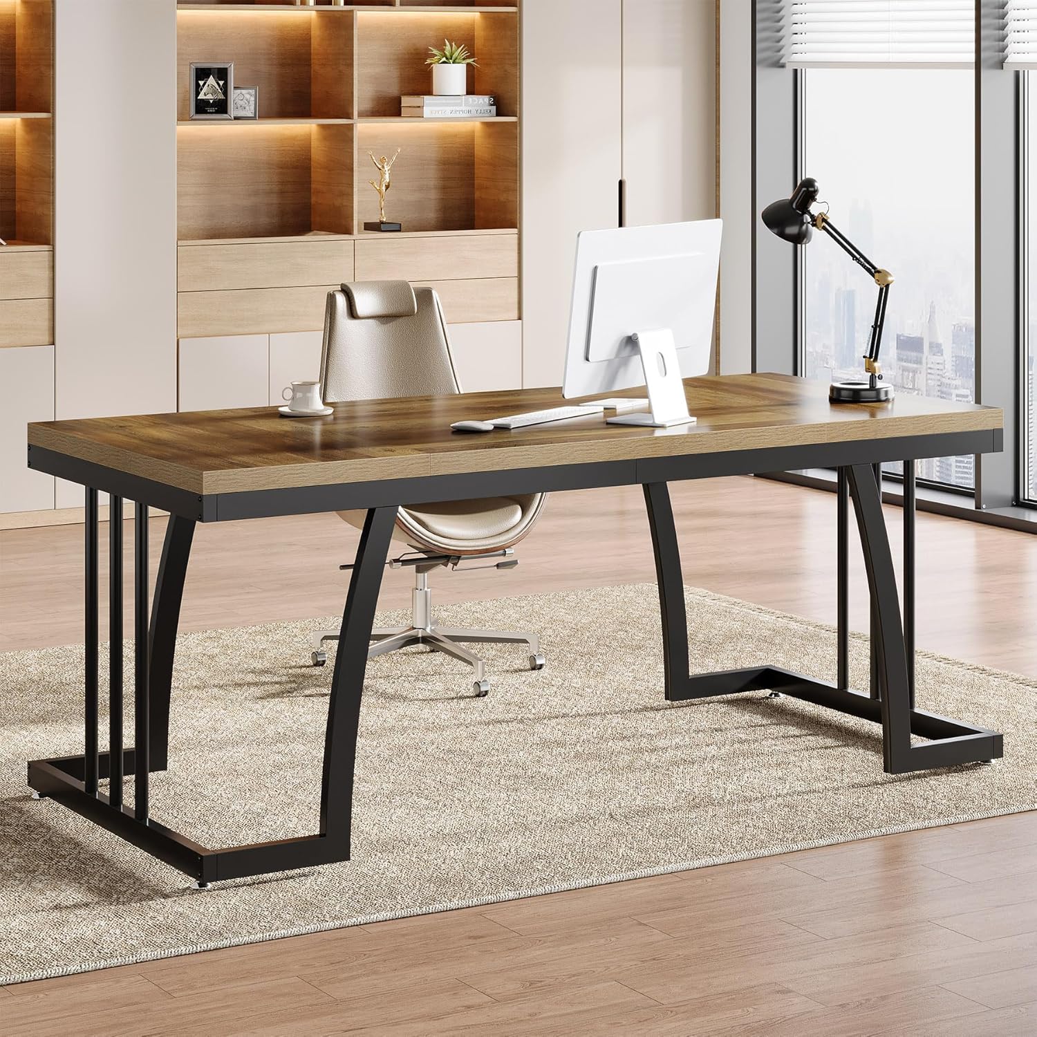 63" Executive Desk - Thick Wood Top & Metal Frame Workstation - Image 5