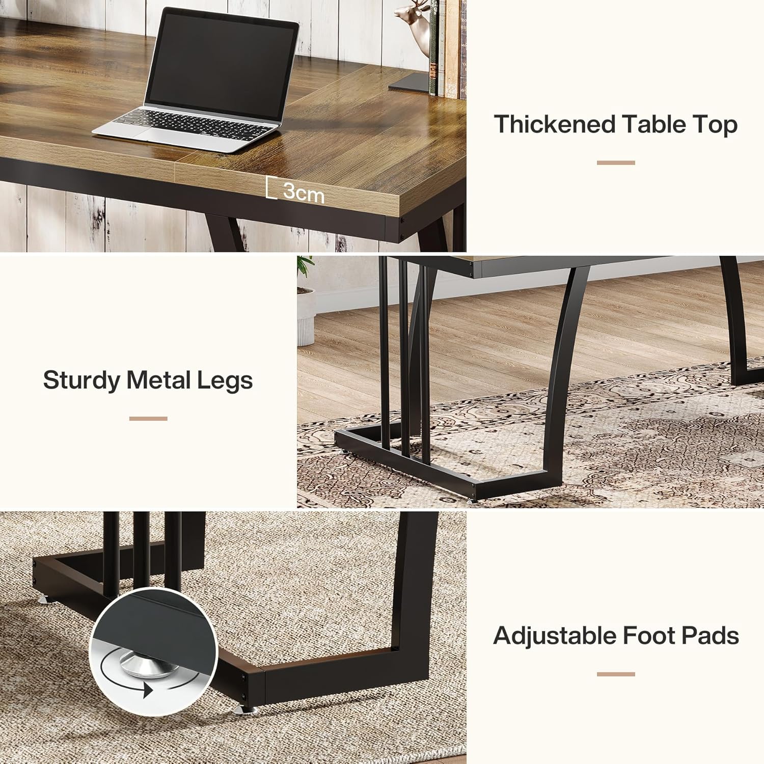 63" Executive Desk - Thick Wood Top & Metal Frame Workstation - Image 7