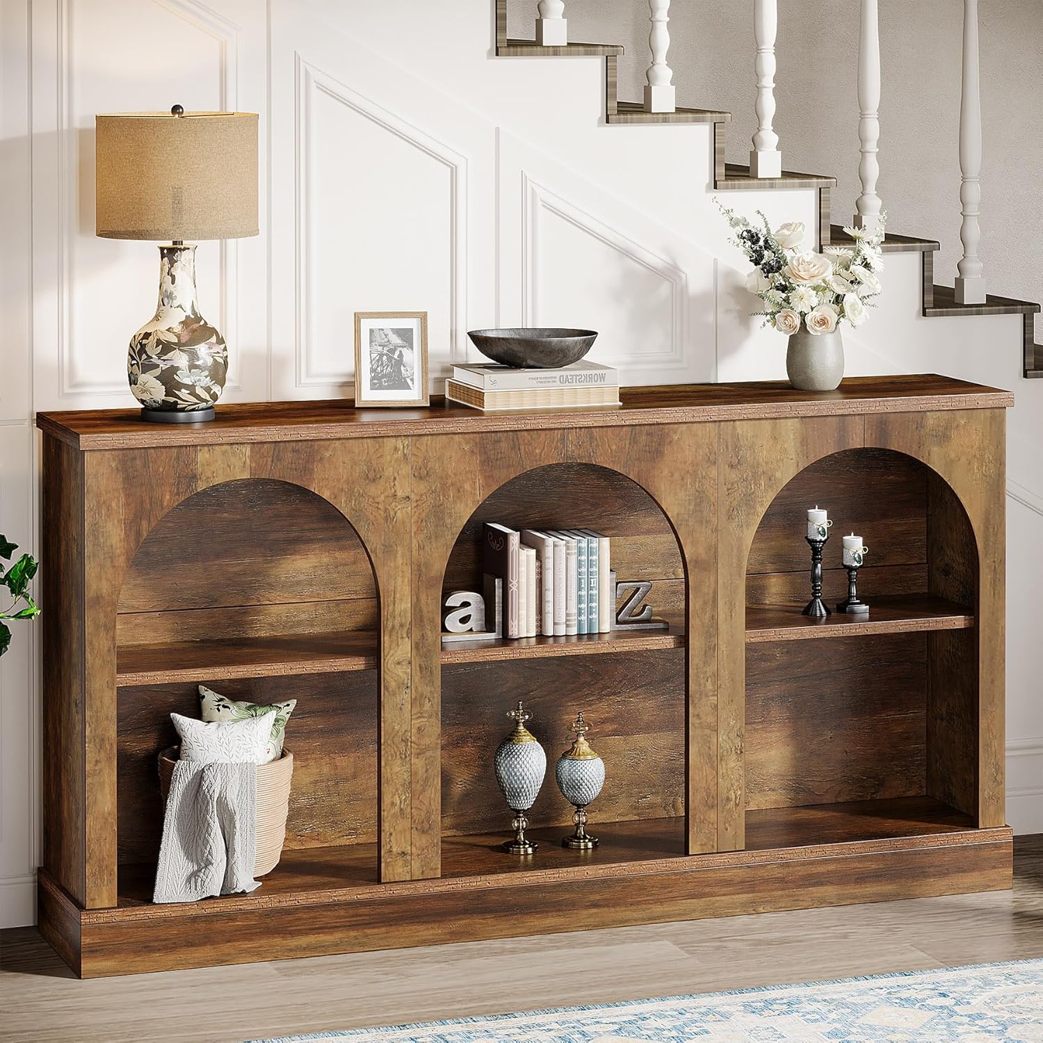63" Farmhouse Console Table - 3-Tier Sofa Table with Storage - Image 3