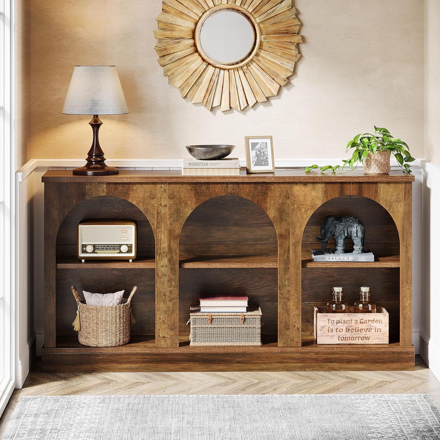 63" Farmhouse Console Table - 3-Tier Sofa Table with Storage - Image 8