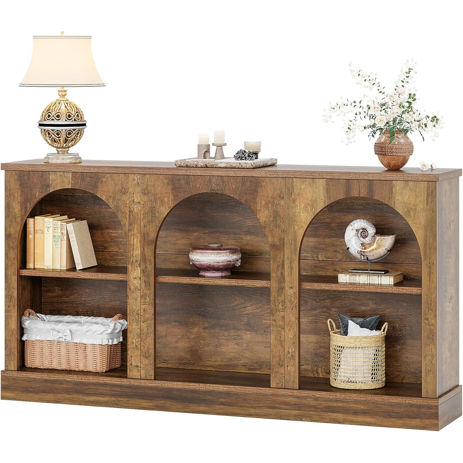 63" Farmhouse Console Table - 3-Tier Sofa Table with Storage - Image 9