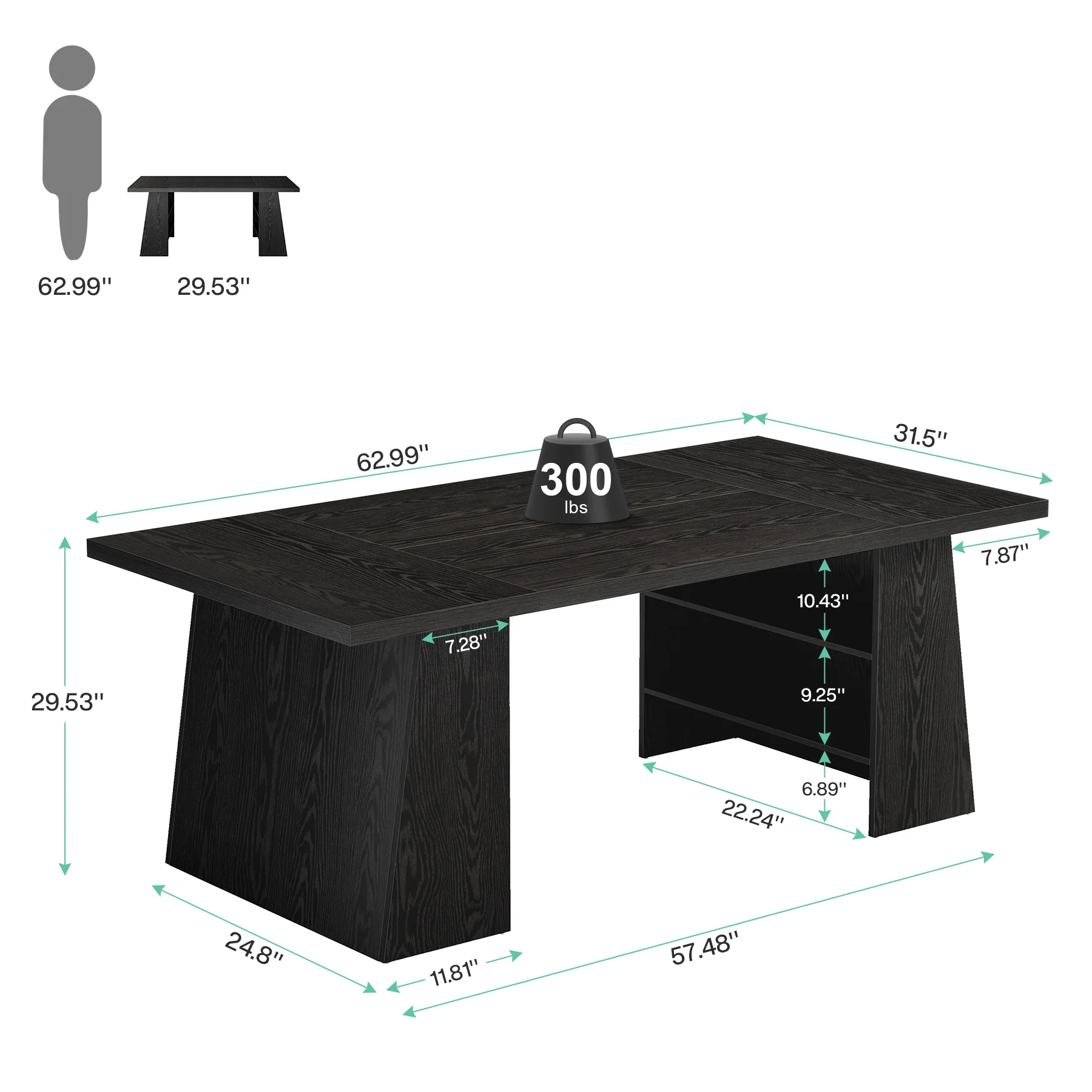 Tribesigns 63-Inch Modern Executive Desk with Storage Shelves, Black Office Desk for Home Office and Business Workstation - Image 2