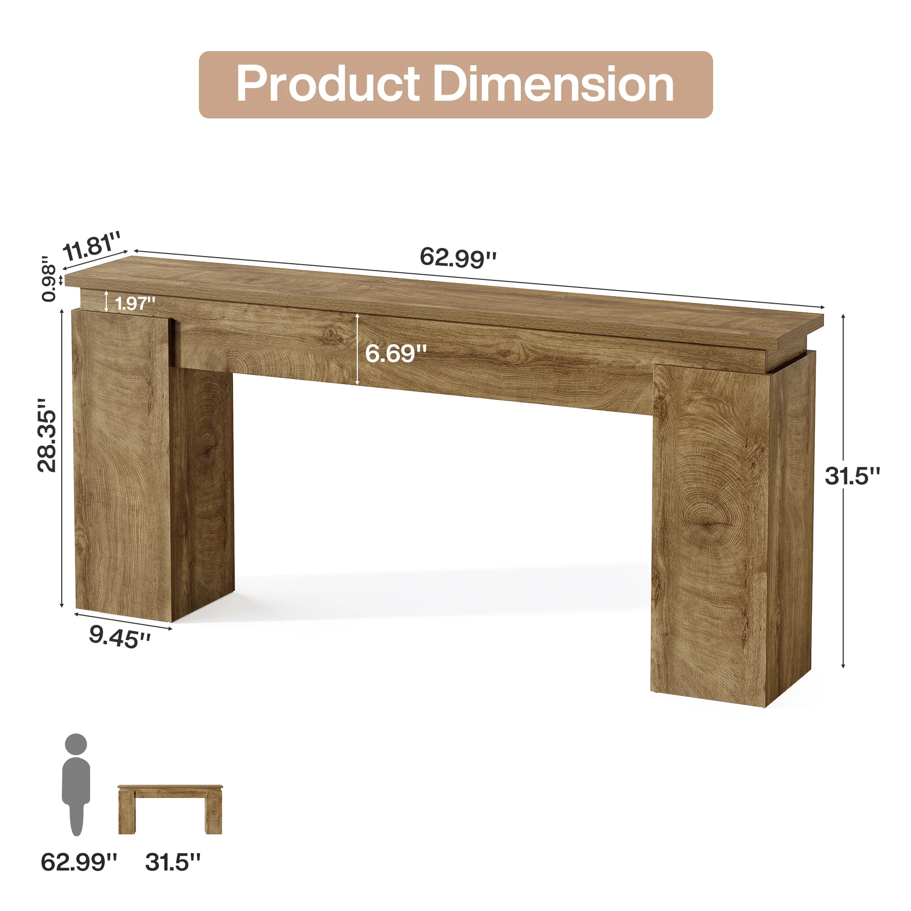 63-Inch Console Table, Farmhouse Sofa Table with Open Storage - Image 2
