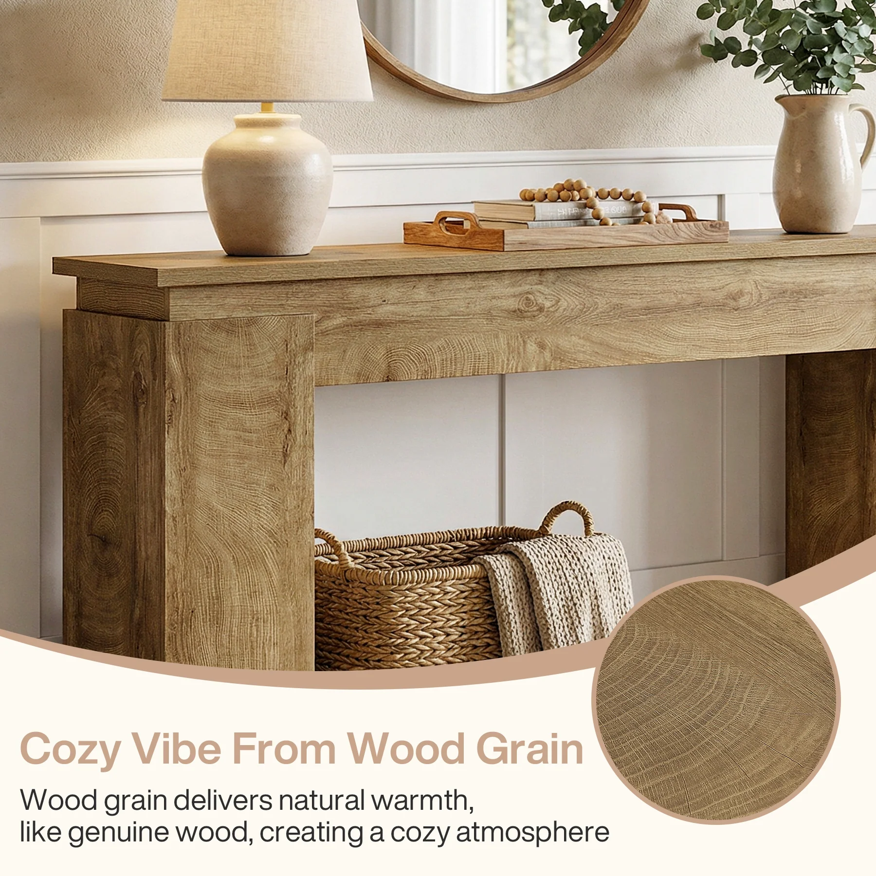 63-Inch Console Table, Farmhouse Sofa Table with Open Storage - Image 3