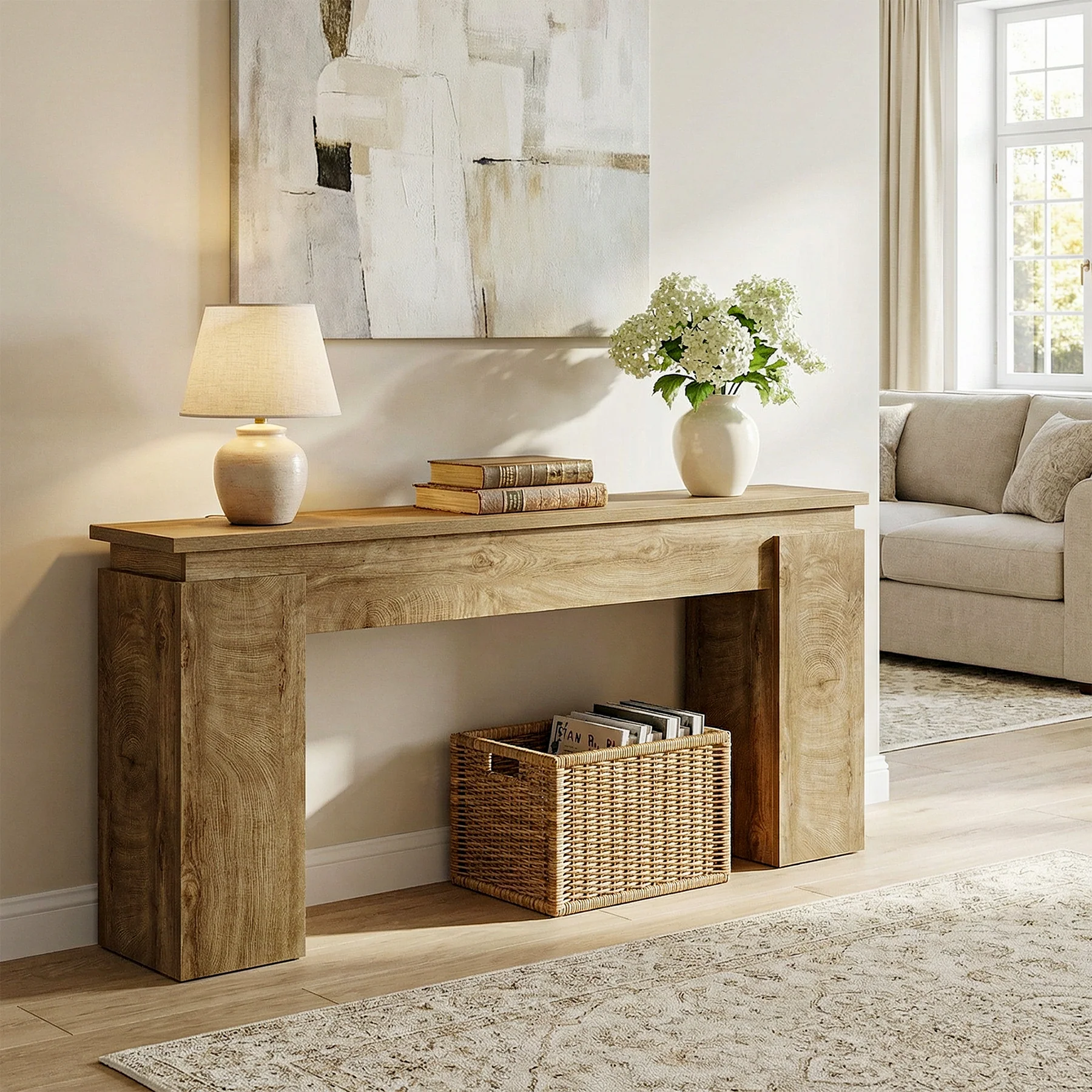63-Inch Console Table, Farmhouse Sofa Table with Open Storage - Image 9