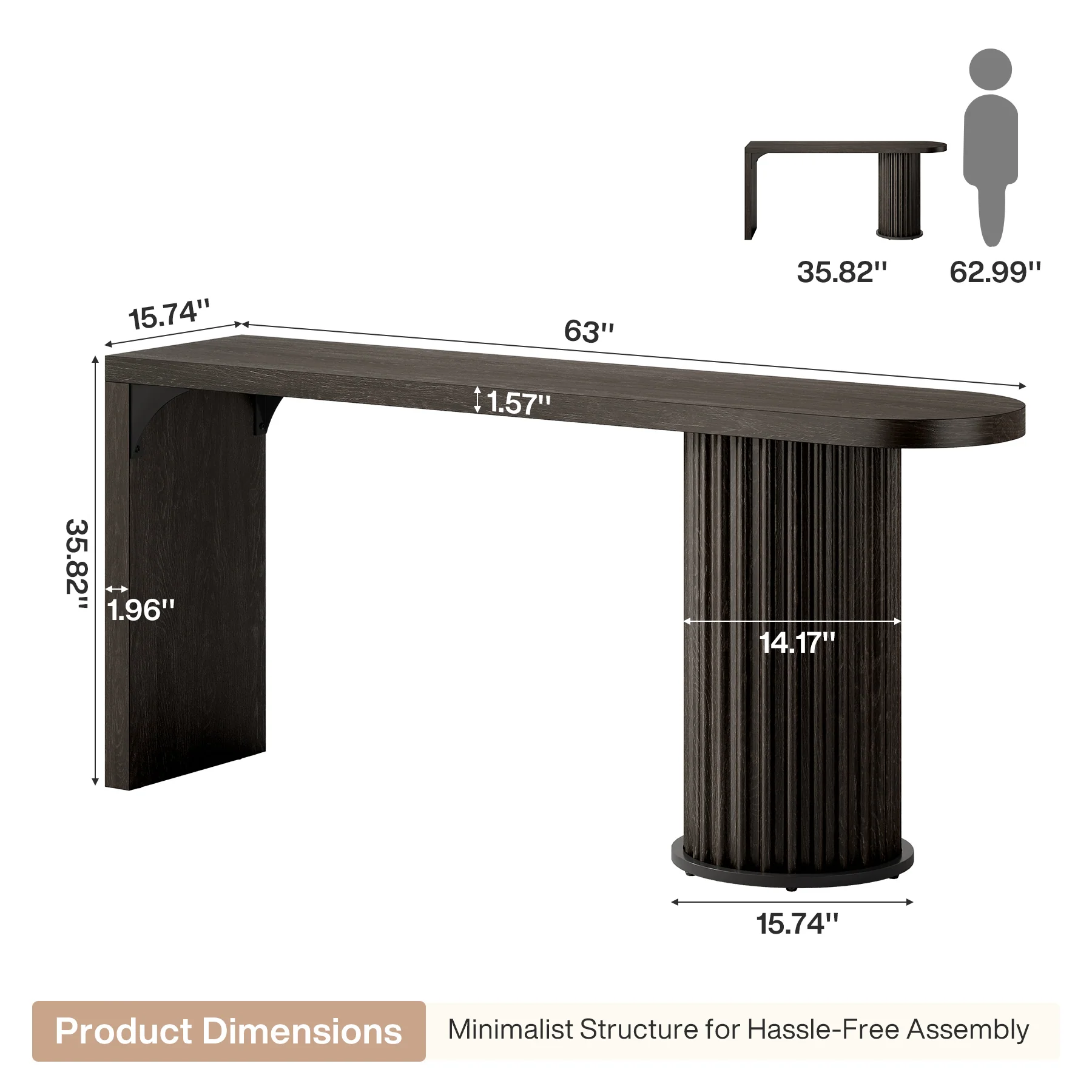 Tribesigns 63-Inch Modern Counter Height Bar Table with Fluted Round Base, Narrow High Top Table for Kitchen and Bistro - Image 2
