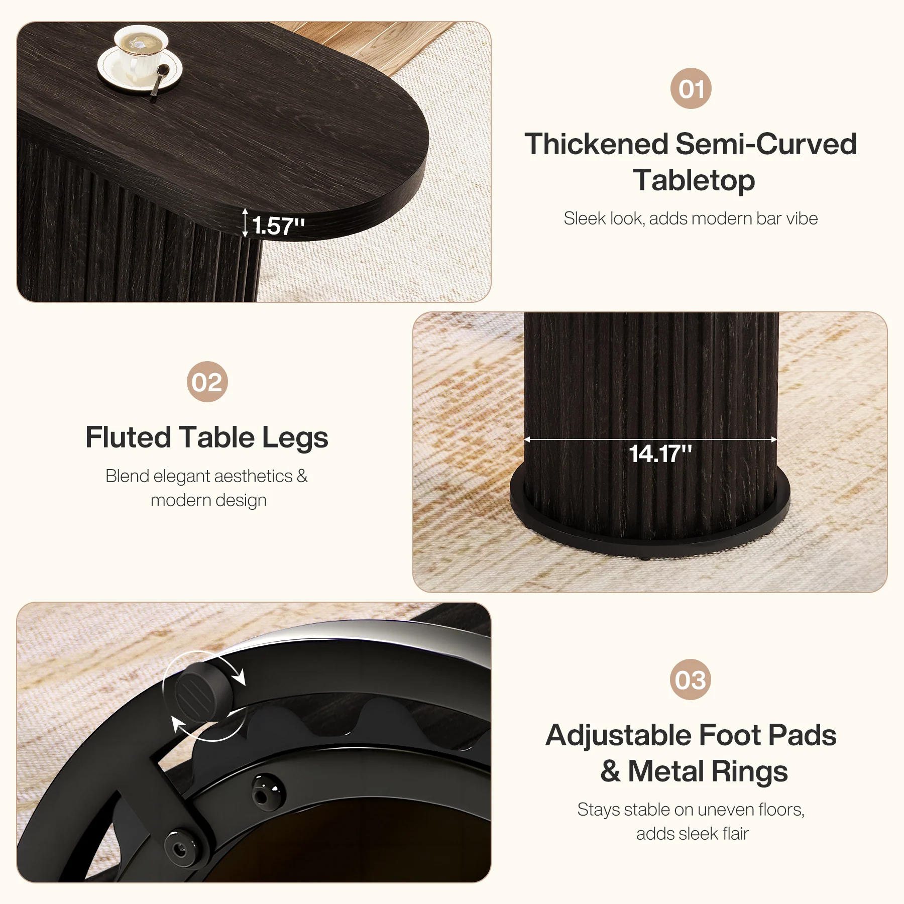 Tribesigns 63-Inch Modern Counter Height Bar Table with Fluted Round Base, Narrow High Top Table for Kitchen and Bistro - Image 4