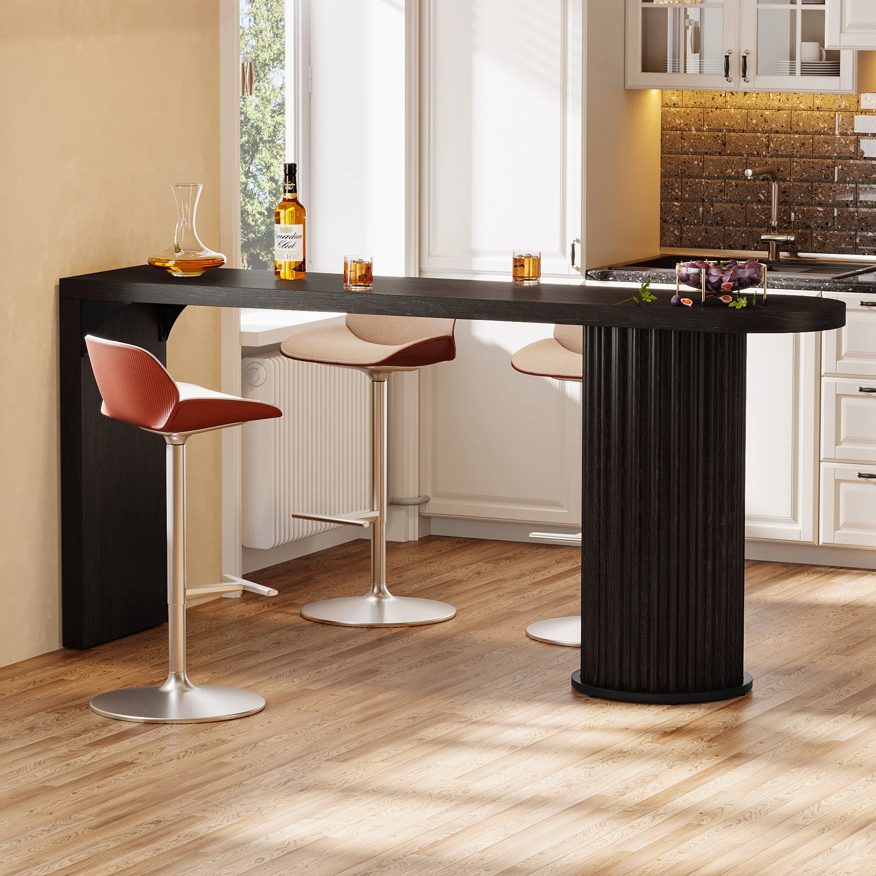 Tribesigns 63-Inch Modern Counter Height Bar Table with Fluted Round Base, Narrow High Top Table for Kitchen and Bistro - Image 5