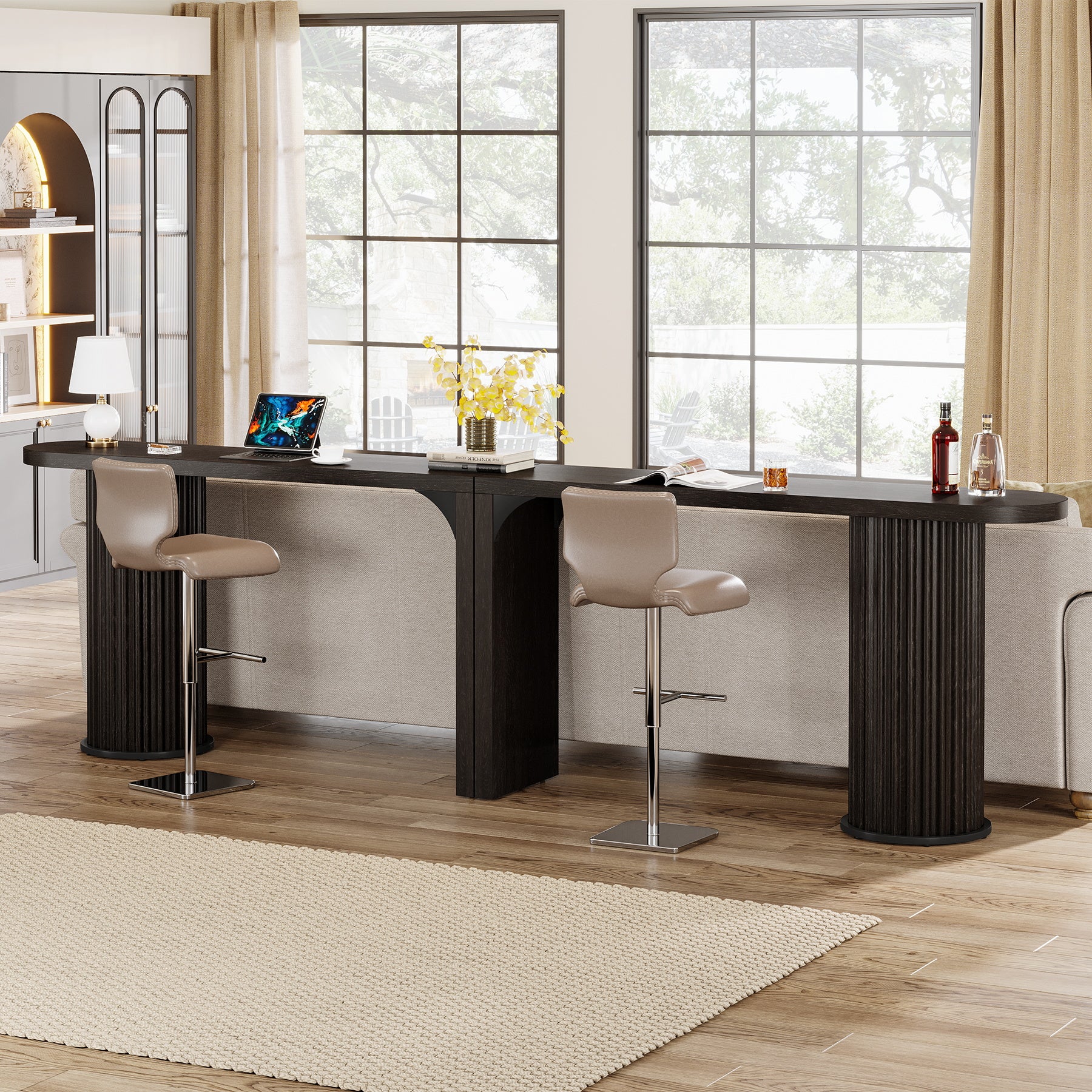 Tribesigns 63-Inch Modern Counter Height Bar Table with Fluted Round Base, Narrow High Top Table for Kitchen and Bistro - Image 7